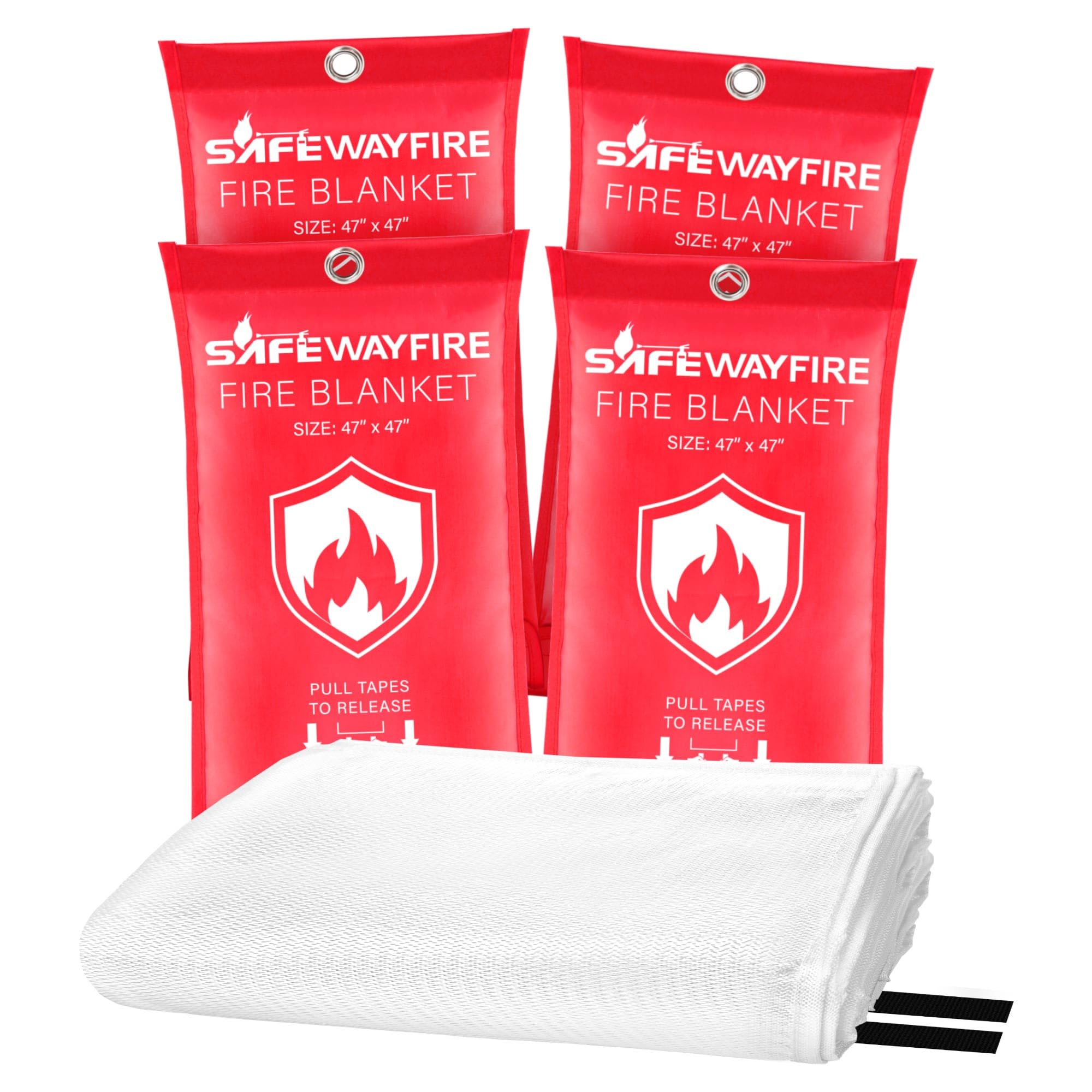 Safewayfire Emergency Fire Blanket - 4 Pack, 47'' x 47'' Fire Suppression Blanket for Kitchen, Fireproof Fiberglass Blanket for Home Safety, Swift Safe Fiberglass Fire Blankets