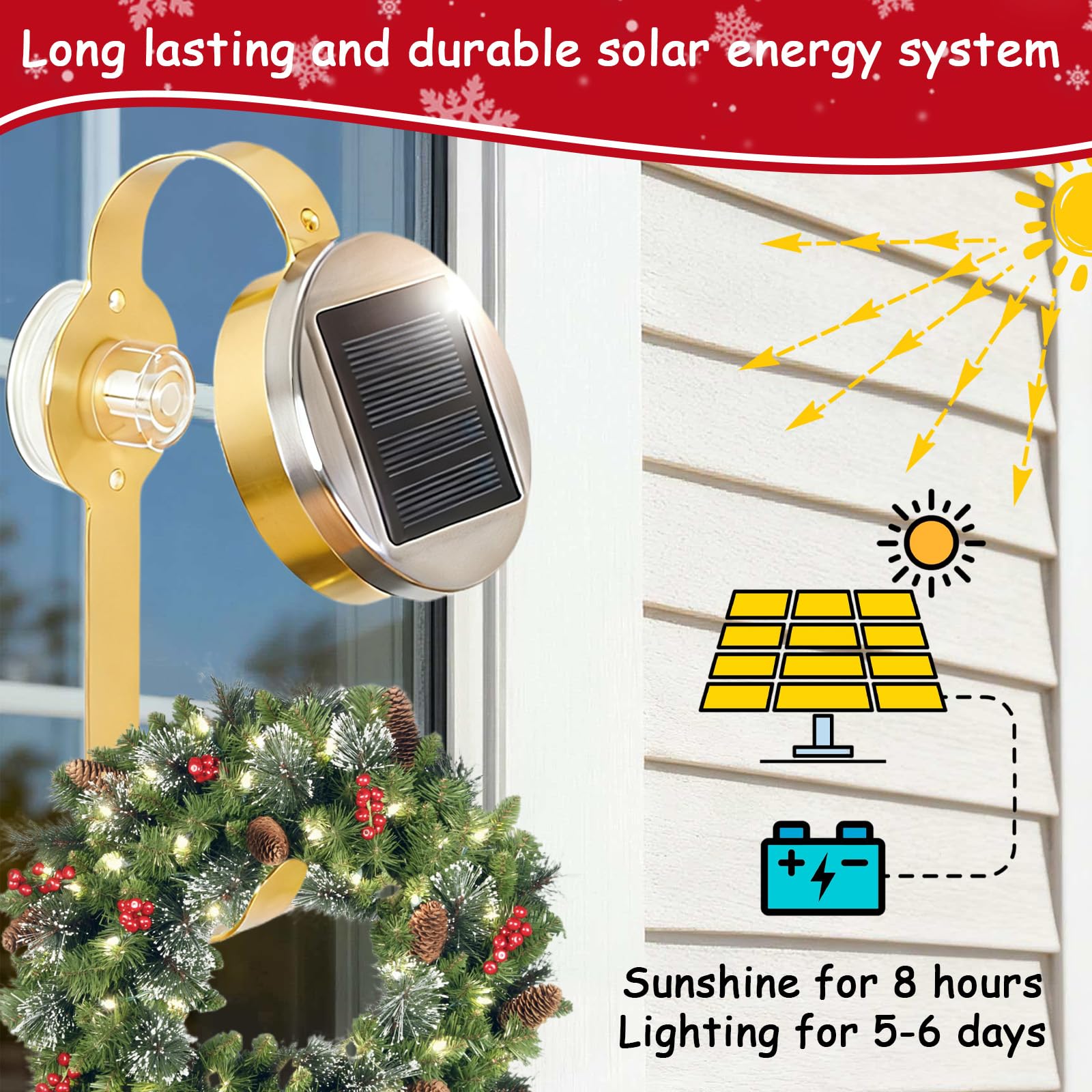 AMOEJOV Solar Valentine Wreath Hangers for Front Door with LED Lights, Compatible with Lighted Wreaths,Valentines Day Decorations. Large Suction Cup Metal Hook for Glass Window Outdoor Porch