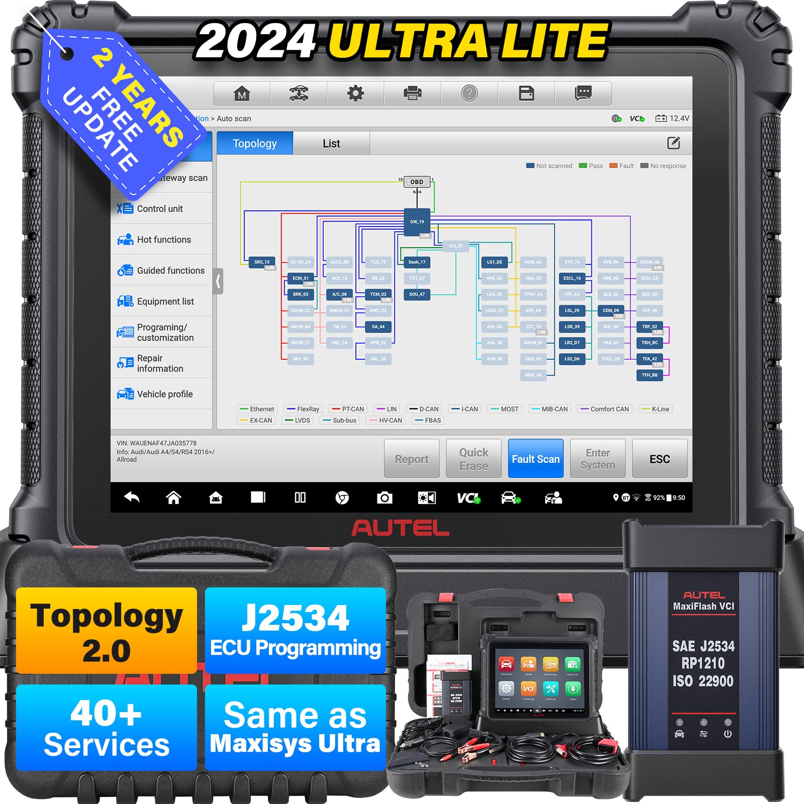 Autel MaxiCom Ultra Lite Scanner: 2 Years Free Update, 2024 New Upgrade of MS919/Elite II Pro/MS909, Same as MaxiSys Ultra, Motor TruSpeed Repair, Topology Mapping, Programming & Coding, 40+ Services