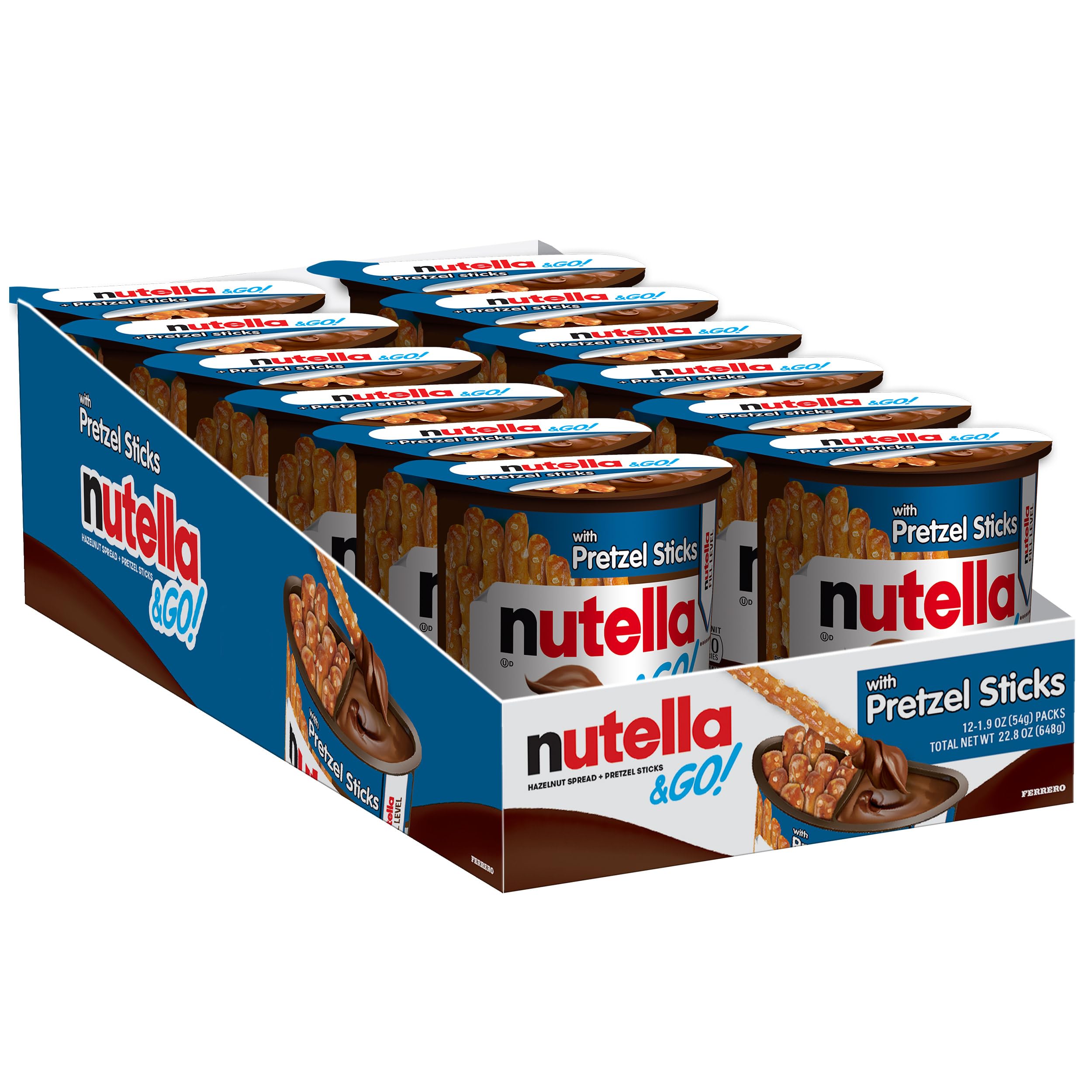 Nutella & GO! Bulk 12 Pack, Hazelnut and Cocoa Spread with Pretzel Sticks, Snack Cups, 1.9 oz Each