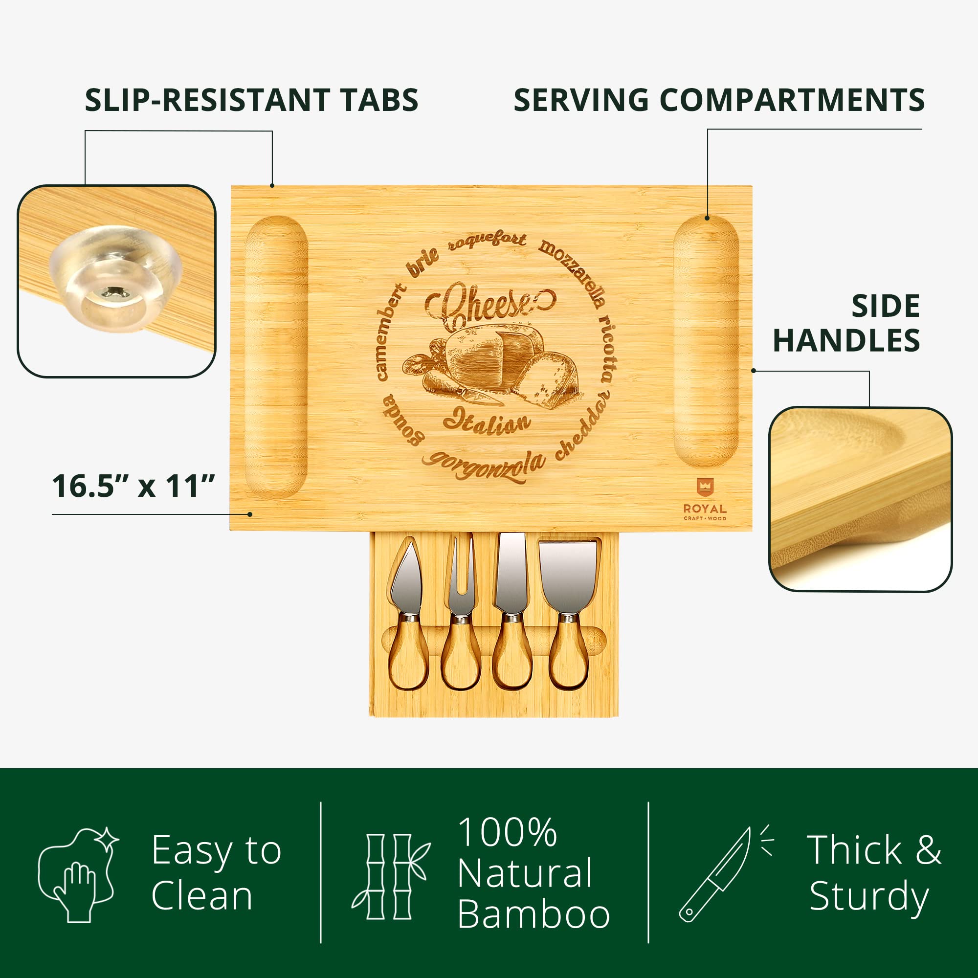 ROYAL CRAFT WOOD Premium Bamboo Charcuterie Board Set - Cheese Platter & Serving Tray & Serving Utensils - Perfect Housewarming Gift, Wedding, Bridal Shower Gift - Ideal for Entertaining and New Home