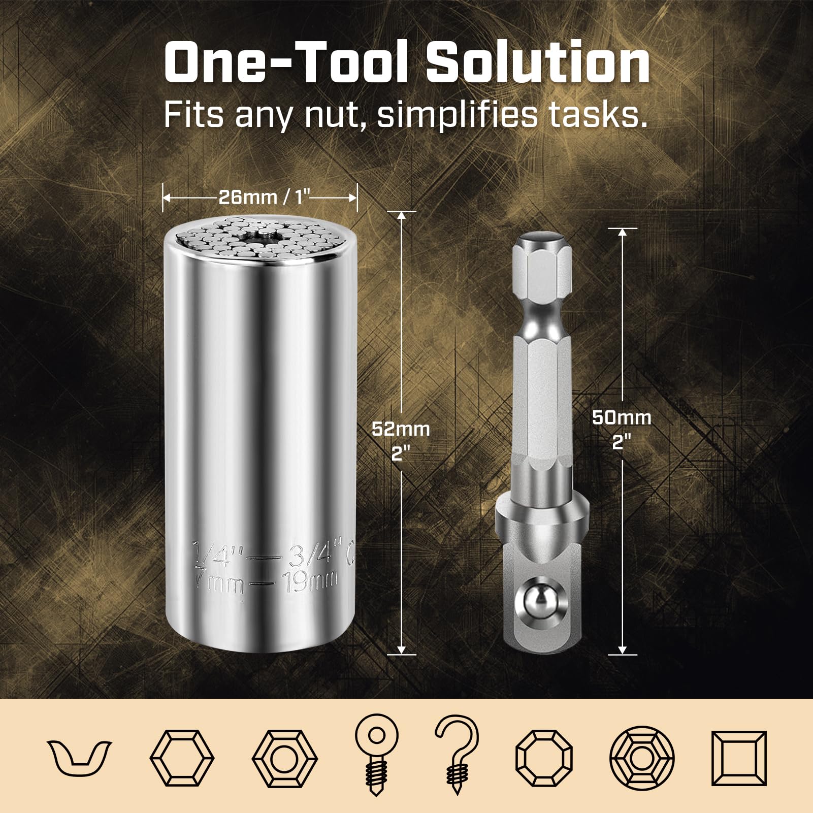 ironcube Super Universal Socket Tools, Socket Set with Power Drill Adapter(7-19 MM) Suitable for Wing Nuts, Cap Screws, Hooks, or Flanges.