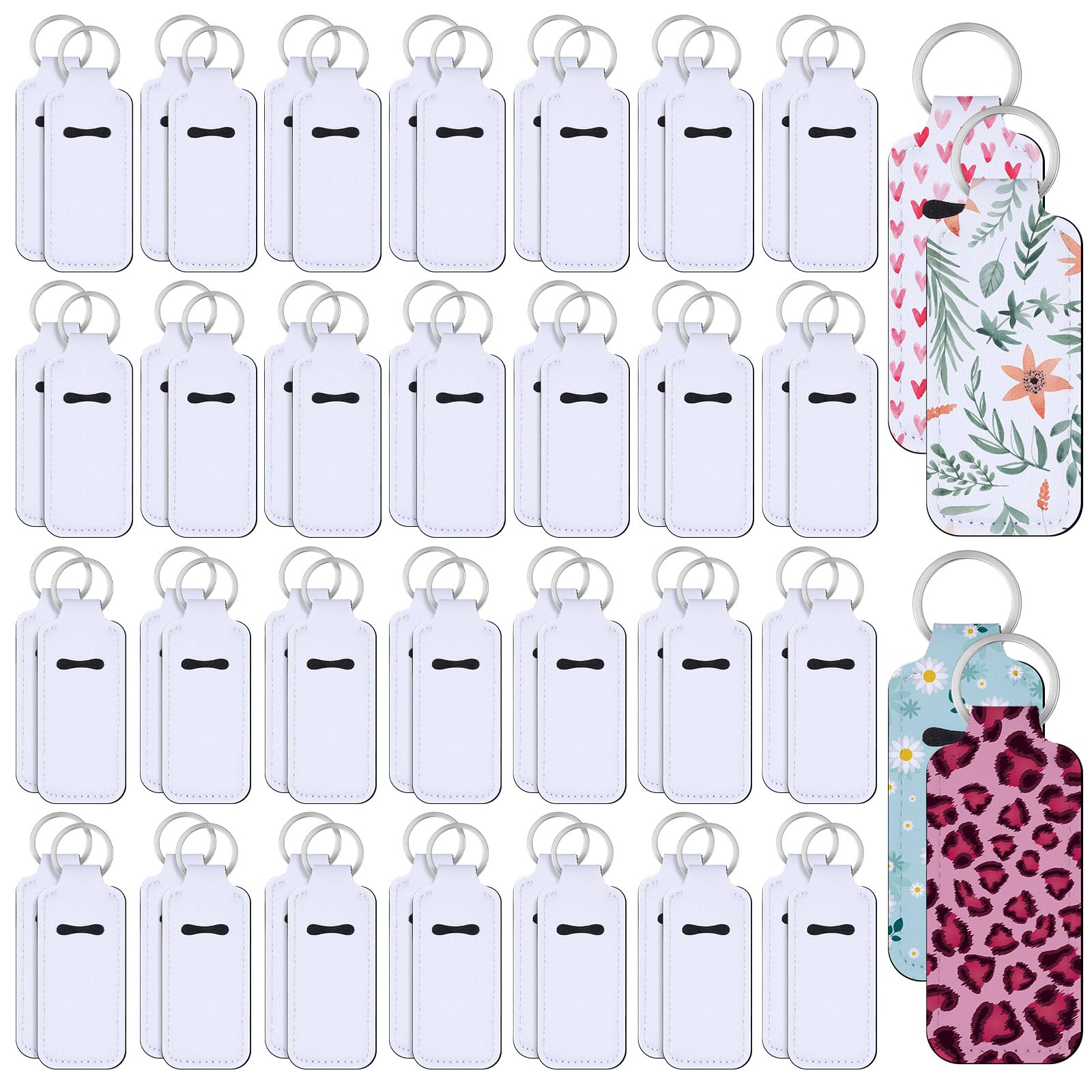 Ferreve 100 Pcs Sublimation Keychain Blanks Bulk Lipstick Holder Sublimation Lip Balm Holder Neoprene Sublimation Blanks Portable Lip Gloss Protective Cases for Women DIY Key Ring Travel Supplies