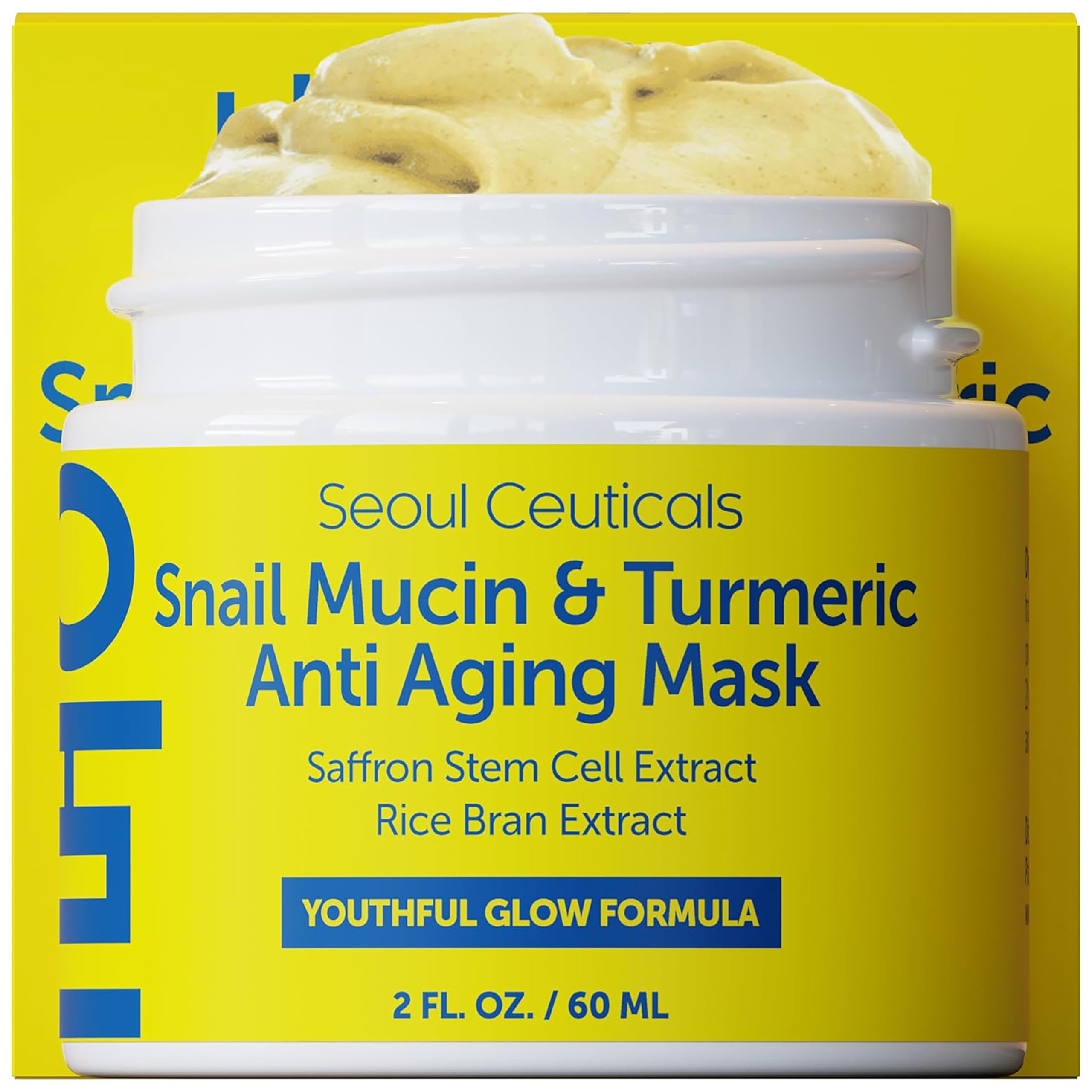 SeoulCeuticals Korean Face Mask Skin Care - Snail Mucin Turmeric Mask for Face – Cruelty Free K Beauty Anti Aging Face Mask for Healthy, Youthful Glow 2oz