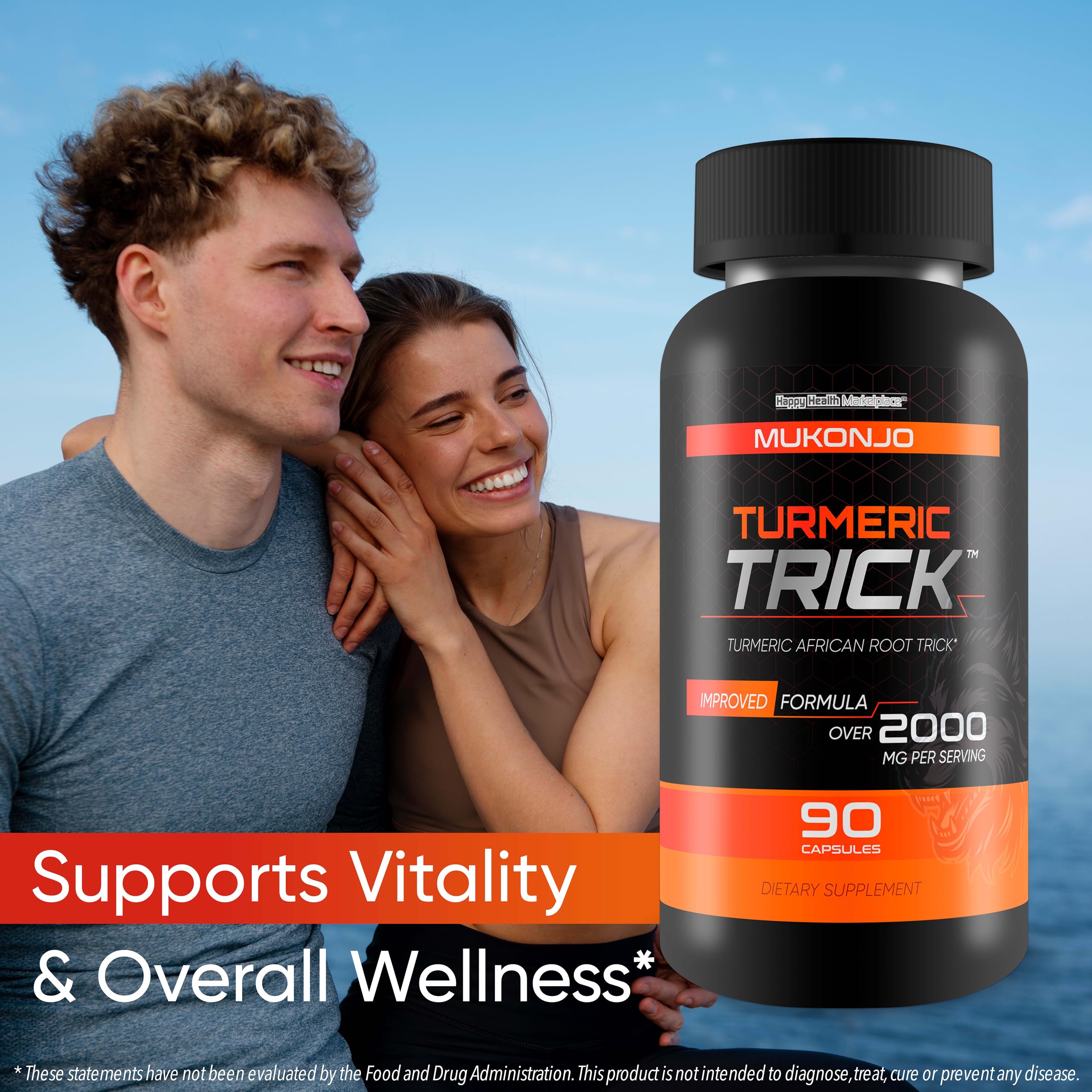 Mukonjo Turmeric Trick - with Vitamin D and Zinc for Men - Our Best Turmeric Curcumin Supplement for Men - Enriched with Black Pepper - Turmeric African Root Trick - Mens Health Vitamin D