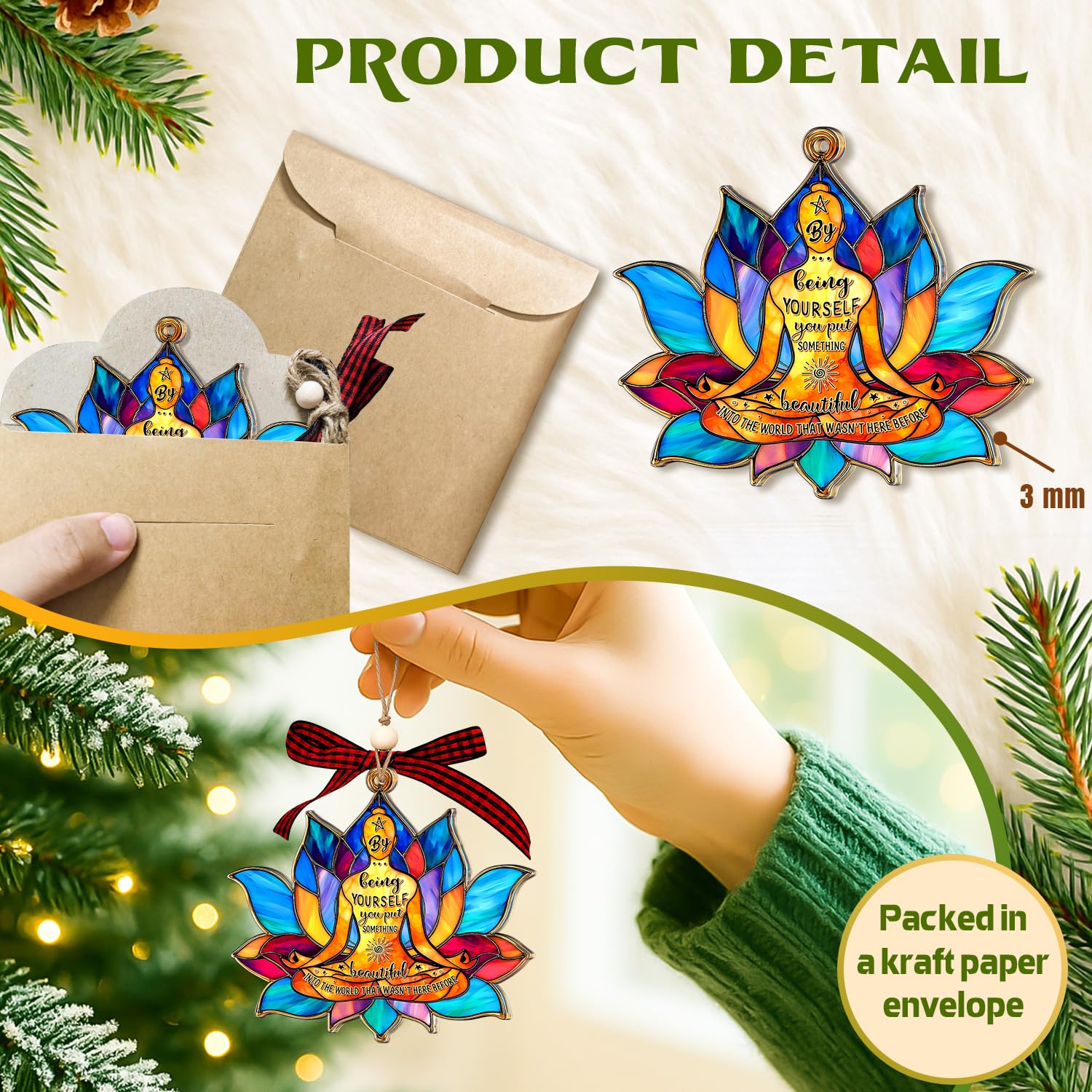 Yoga Ornament for Christmas Tree 2025 - Yoga Lover Ornaments - Acrylic Suncatcher Ornament for Meditation, Zen Decor, Self Care, Christmas Yogas Gifts 2025