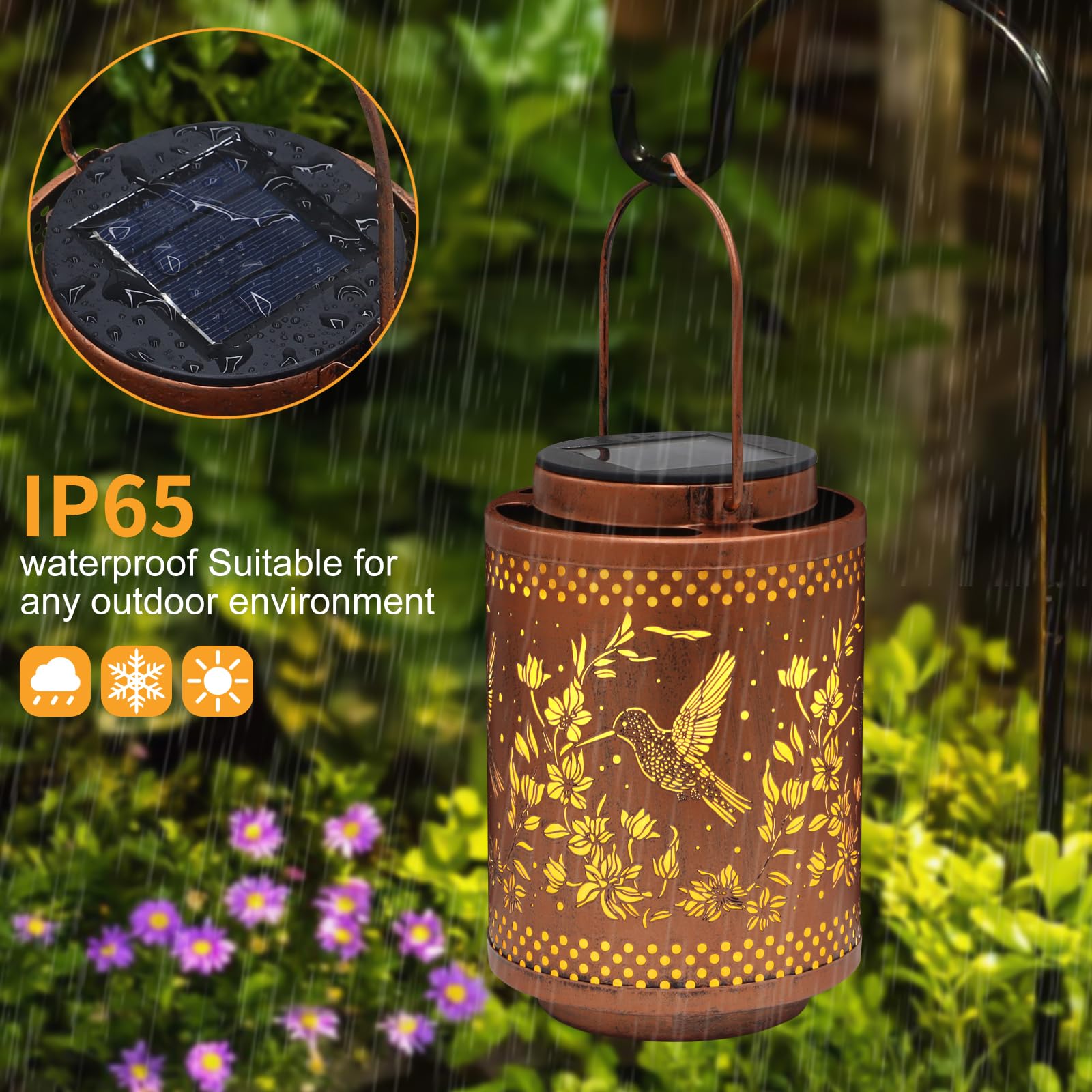Hummingbird Solar Lanterns Garden Decor Birthday Gifts for Women Mon Grandma Metal Hanging Solar Lights Waterproof Outdoor Decoration for Outside LED Lanterns for Yard Patio Lawn Pathway Landscape