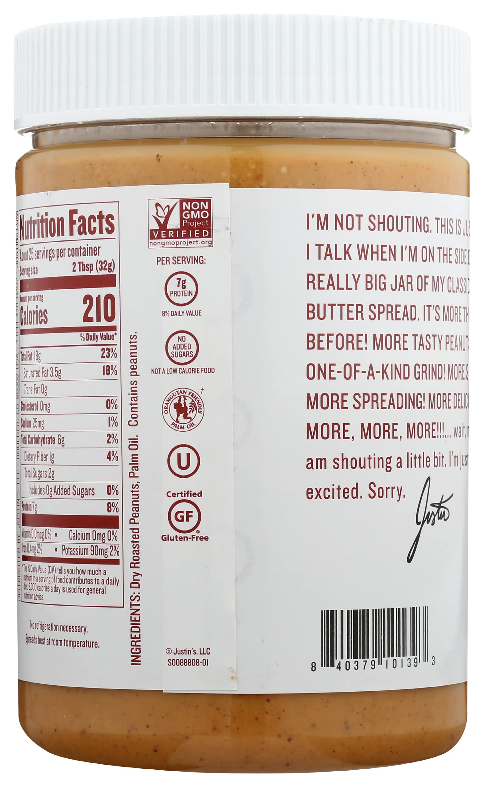 Justin's NUT Butter, PNUT BTR, Classic, Size 28 OZ - No Artificial Ingredients Gluten Free Kosher,1.75 Pound (Pack of 1)