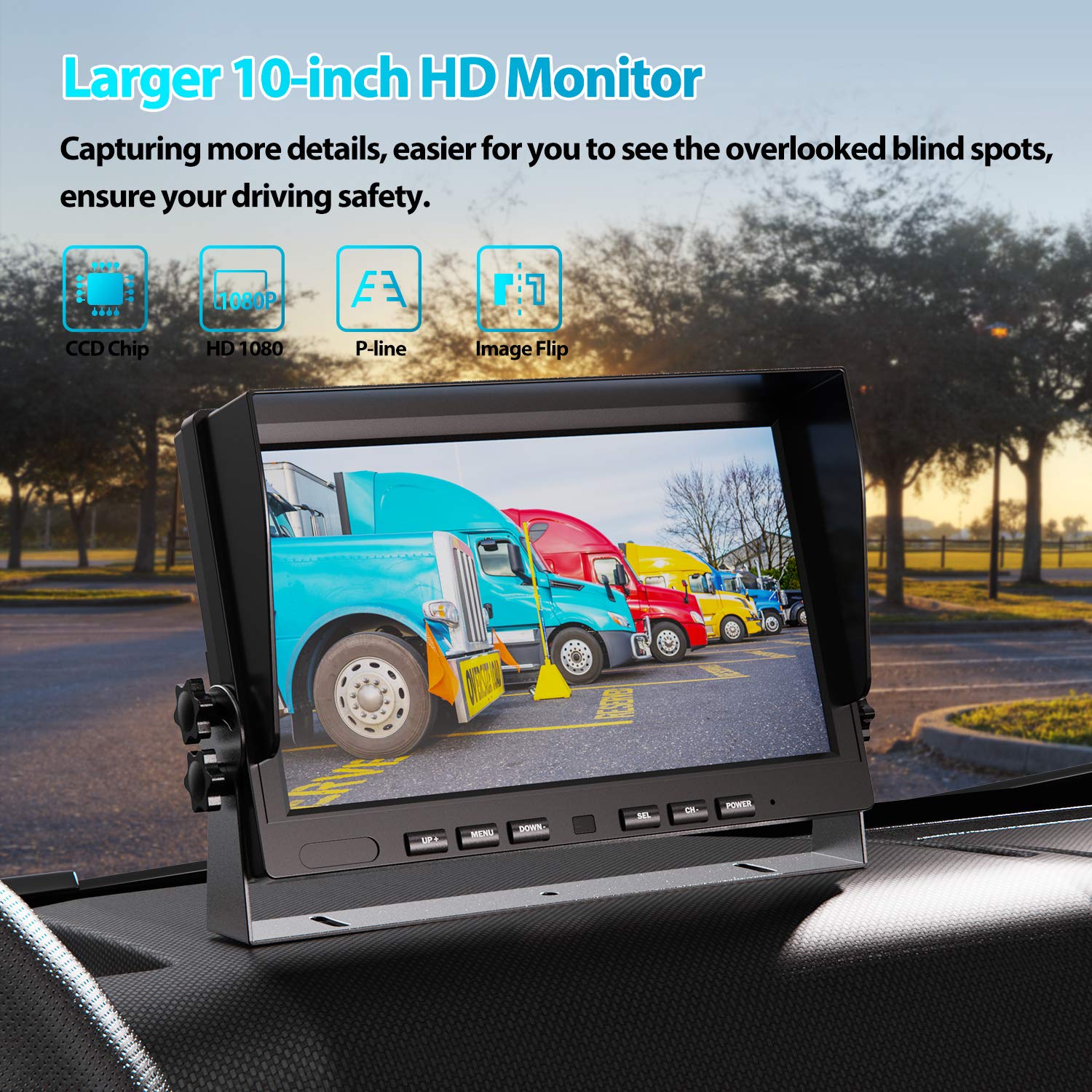 Fookoo Ⅱ HD Wired Backup Camera System Kit,10 inch Dual Split Screen Monitor with Recording IP69 Waterproof Front View Rear View Cameras Parking Lines for Truck/Semi-Trailer/Box Truck/RV(DY102)