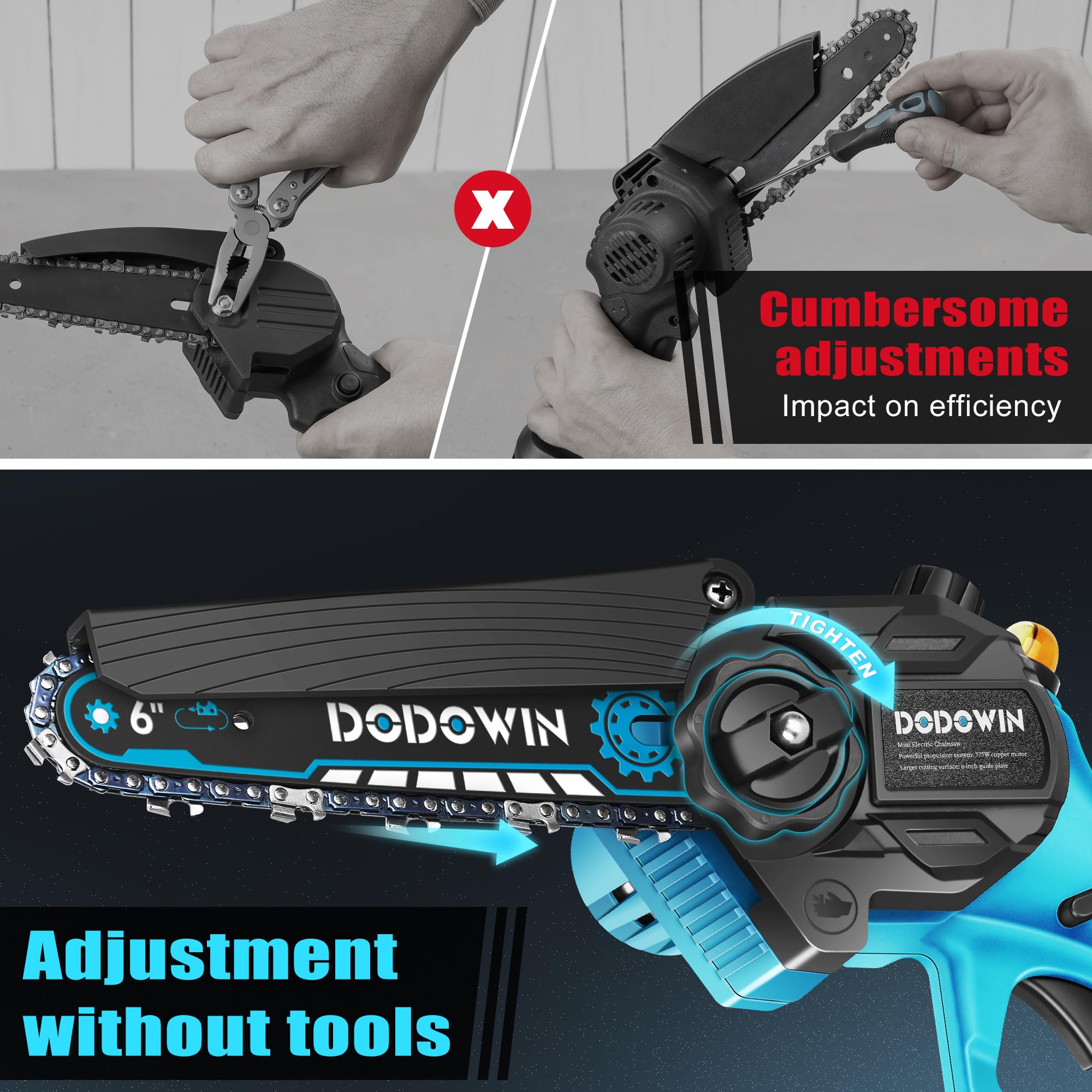 dodowin Mini Chainsaw Cordless 6 inch, Handheld Electric Chainsaw Battery Powered for Wood Cutting,Mens Dad Husband Gifts for Father's Day,Anniversary Birthday Gifts for Men over 50 60 70