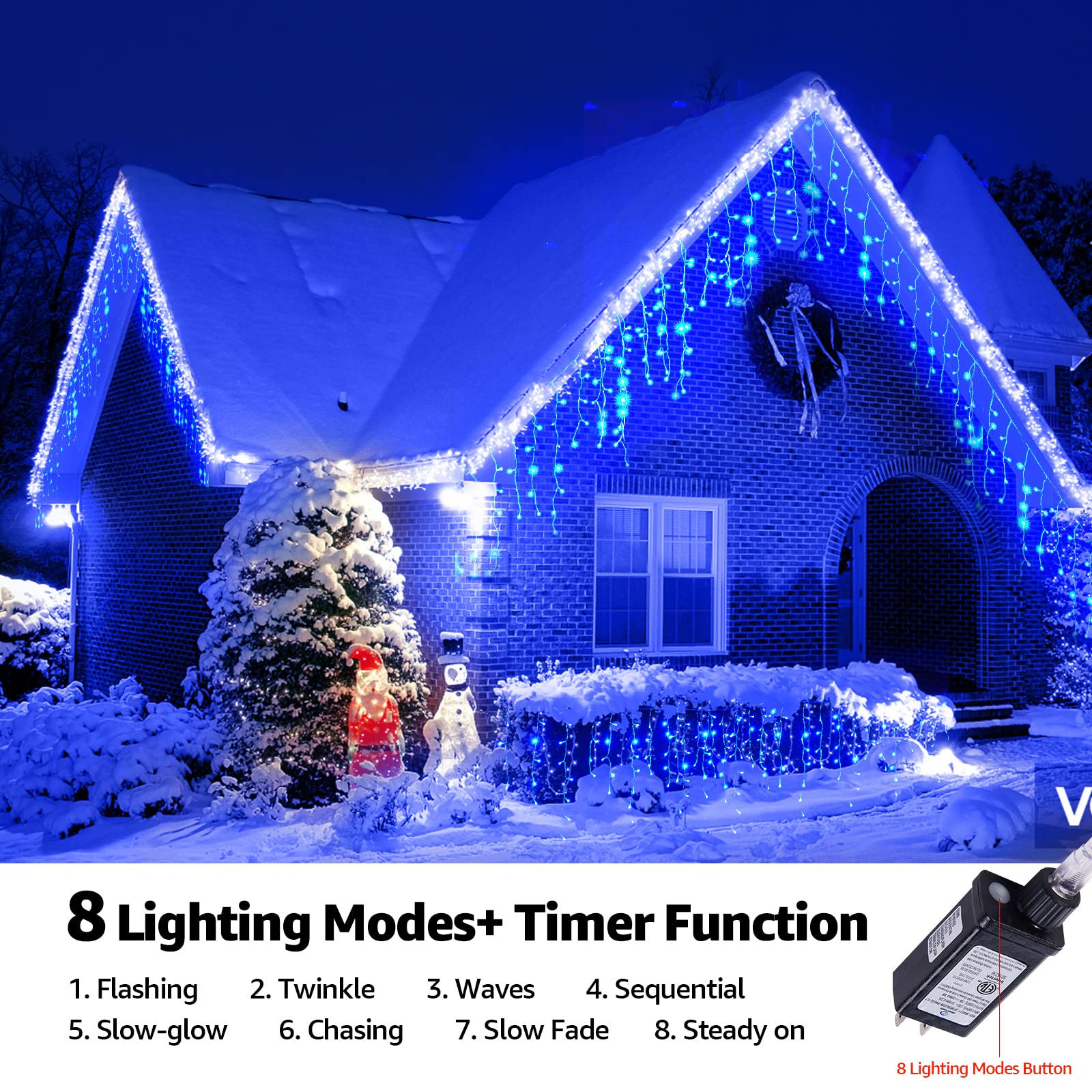 KiflyTooin Led Christmas Lights Outdoor Christmas Decorations Hanging Lights 400LED 8 Modes 75 Drops, Waterproof Outdoor Indoor Fairy Christmas Lights for Party, Holiday, Wedding Decorations (Blue)