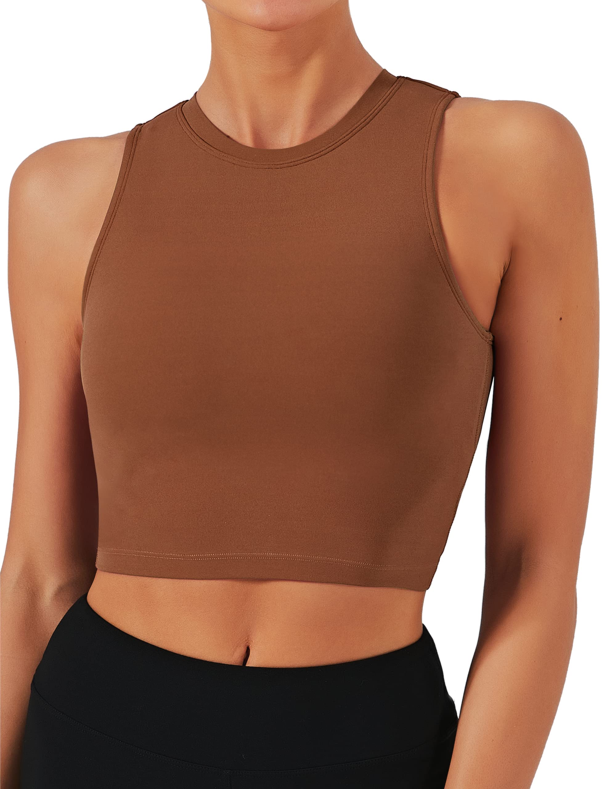 Natural Feelings Sports Bras for Women Removable Padded Yoga Tank Tops Sleeveless Fitness Workout Running Crop Tops Coffee Brown