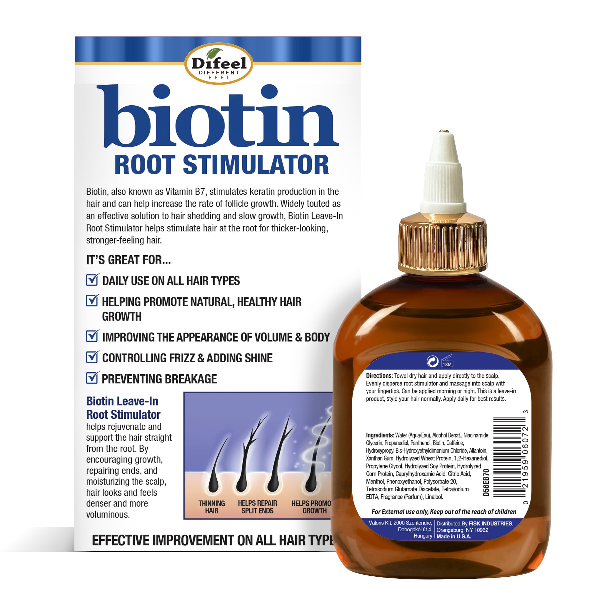 Difeel Biotin Root Stimulator 7.1 Ounce - Leave in Root Treatment for Strengthening & Growth