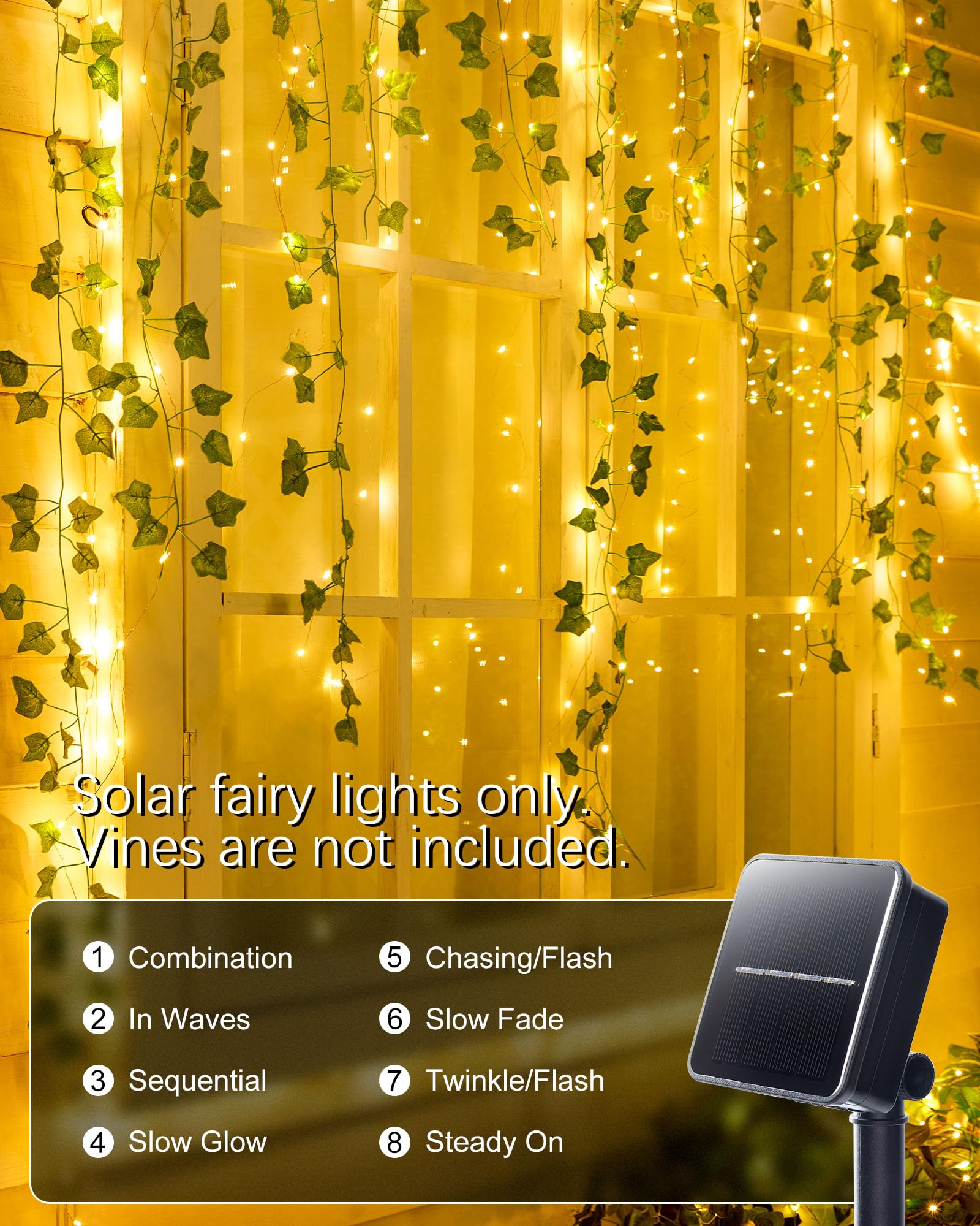 Minetom Solar String Lights for Outside, 33Ft 100 LED Outdoor Solar Fairy Lights, 8 Modes Balcony Lights for Tree Patio Christmas Party Wedding Decor (Warm White)