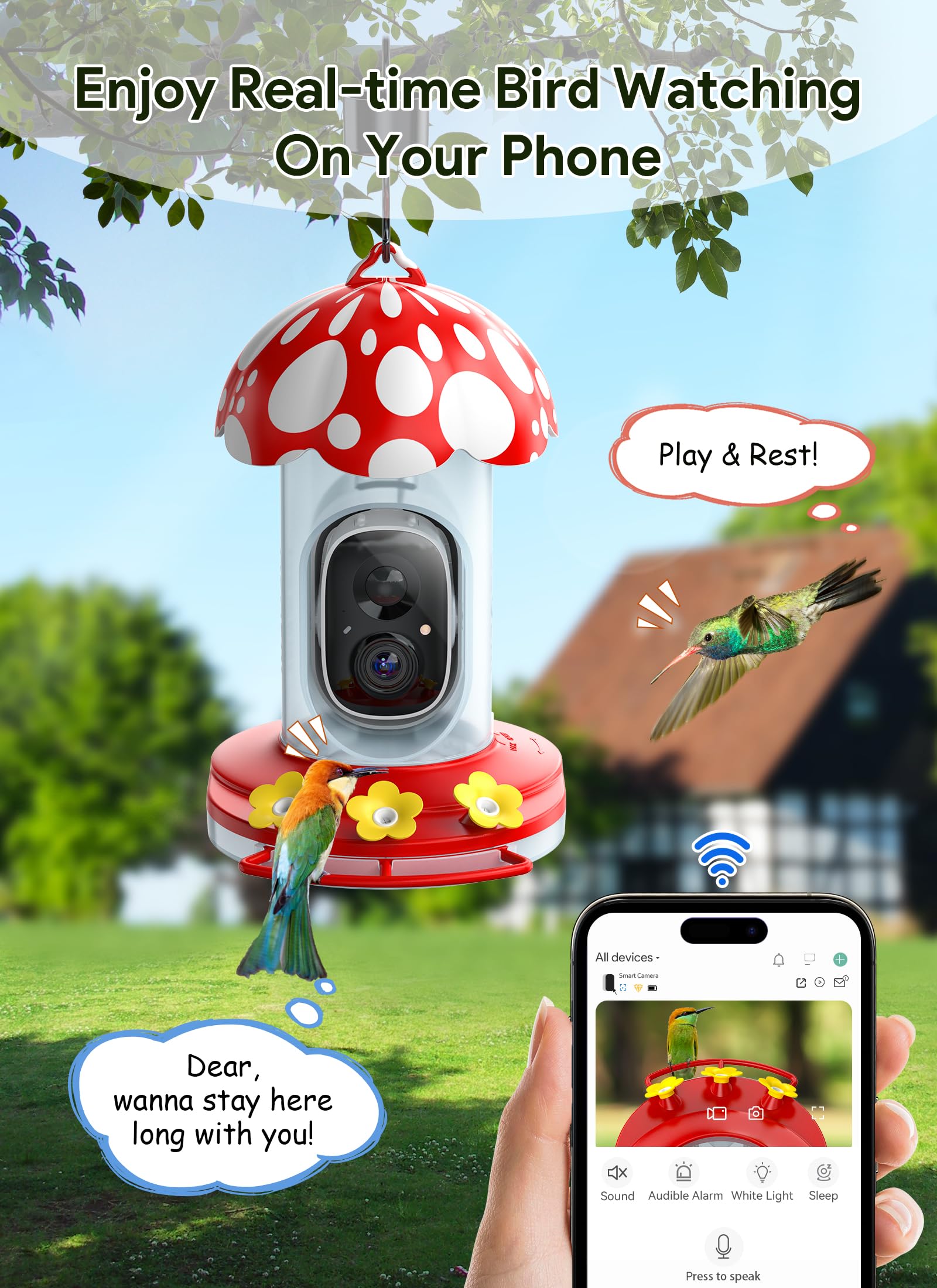 Osoeri Hummingbird Feeder with Camera, 2K HD AI Identify Solar Bird Feeders Camera for Outdoors Hanging, Smart Auto Capture Motion Bird Videos, Ant & Bee Proof, Ideal Gift for Bird Lovers&Family