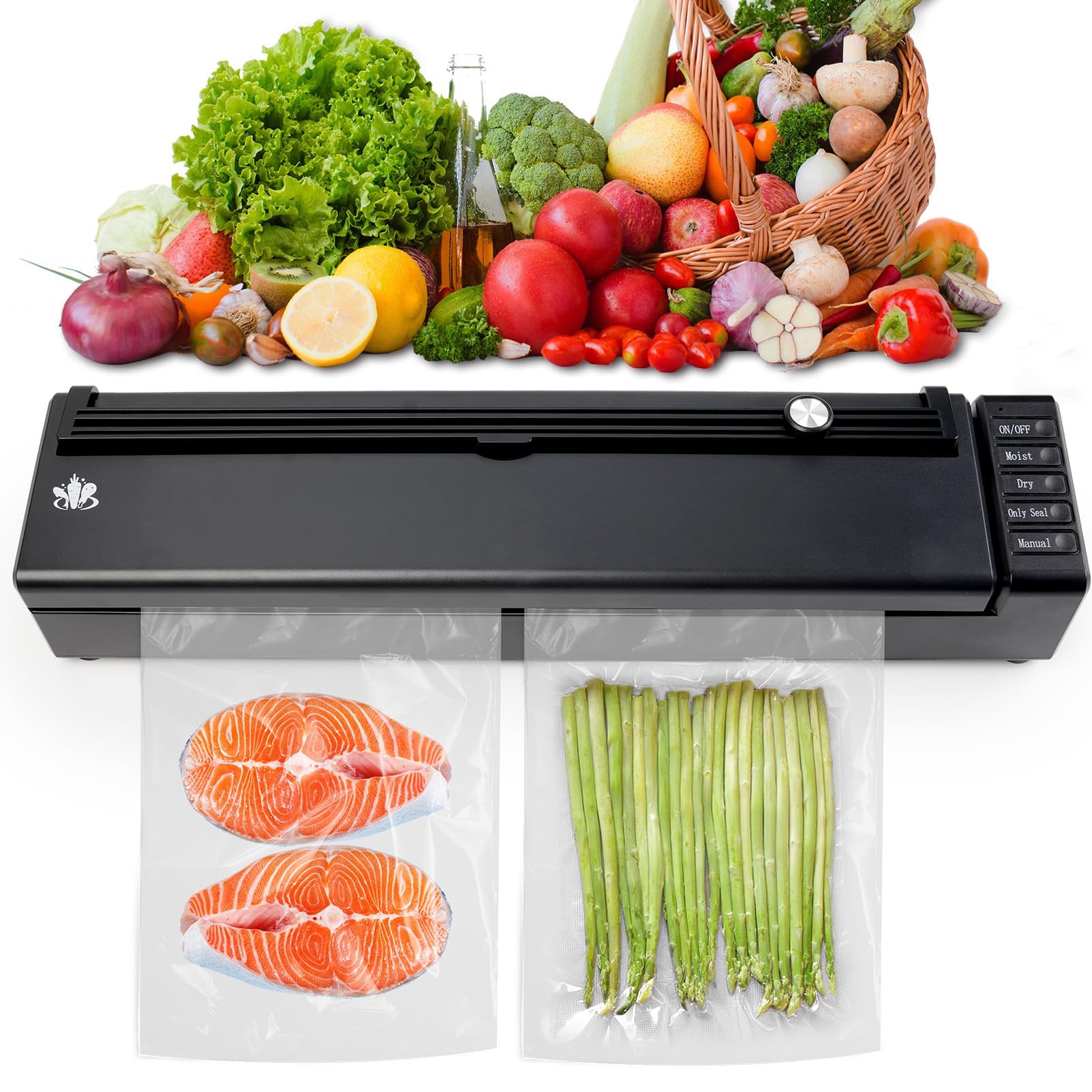 Etunsia Vacuum Sealer Machine, Cordless Rechargeable Vacuum Sealer for Dry/Moist Food Storage to Extend Fresh, With 1 Air Hose for Containers and Mason Jars, With Bag Cutter and 10 Vacuum Sealer Bags