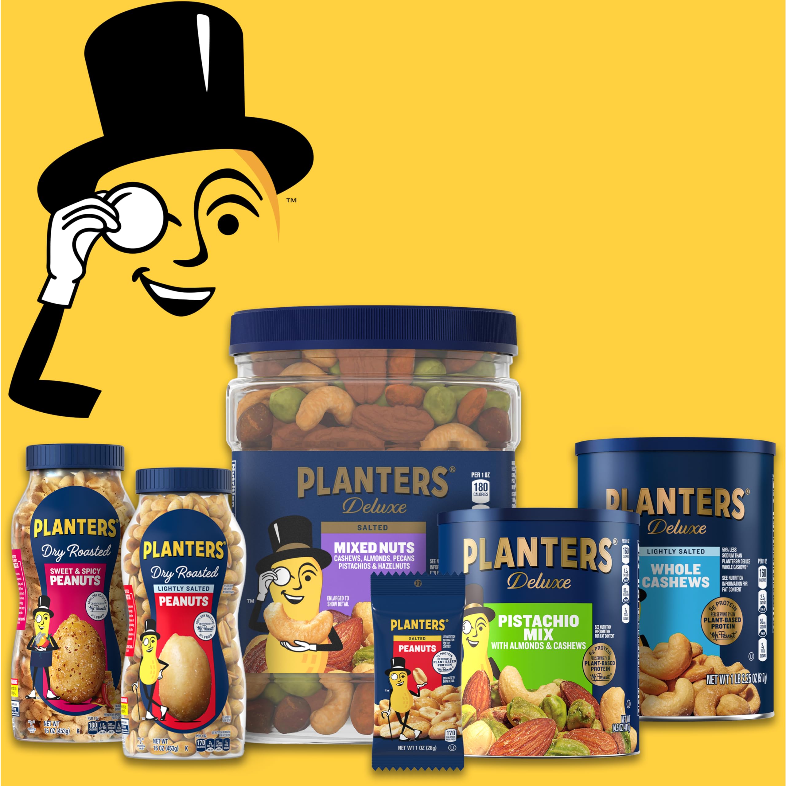 PLANTERS Deluxe Salted Whole Cashews, Party Snacks, Plant-Based Protein, Snacks for Adults, After School Snack, Roasted Flavored Cashews with Sea Salt, Kosher, 33oz Container