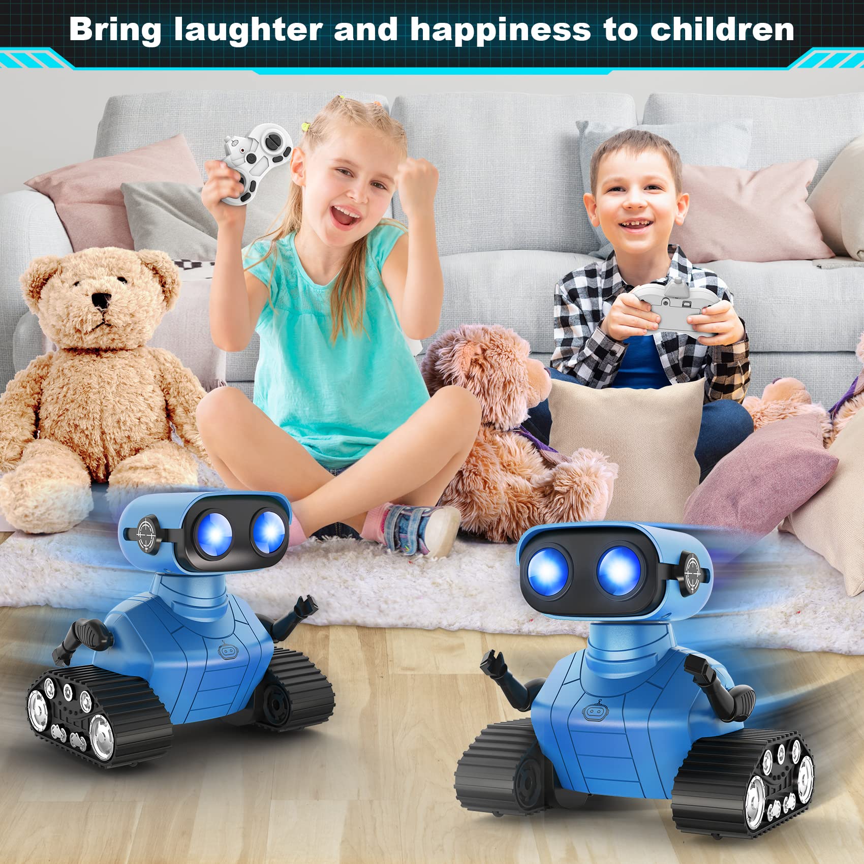 Hamourd Robot Toys for Boys Girls, Rechargeable Remote Control Emo Robots with Auto-Demonstration, Flexible Head & Arms, Dance Moves, Music, Shining LED Eyes for 5+ Years Old Kids