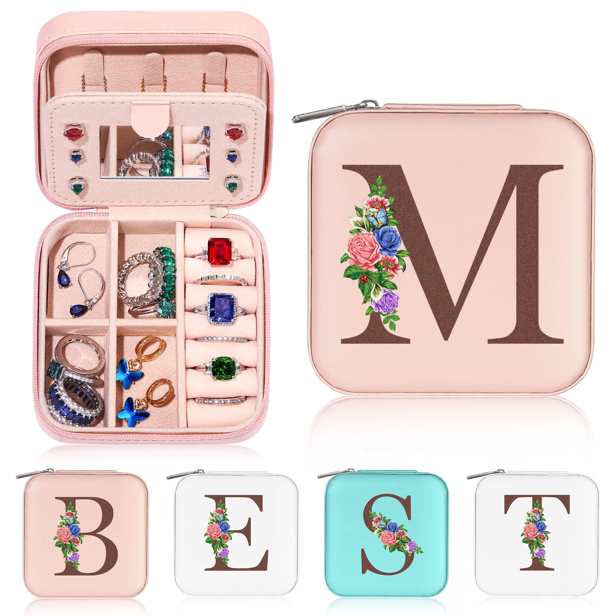 Yesteel Travel Jewelry Case Jewelry Box, Initial Small Jewelry Boxes for Women Travel Jewelry Box, Travel Essentials Travel Accessories for Women, Stocking Stuffers for Teen Girl Gifts Letter M