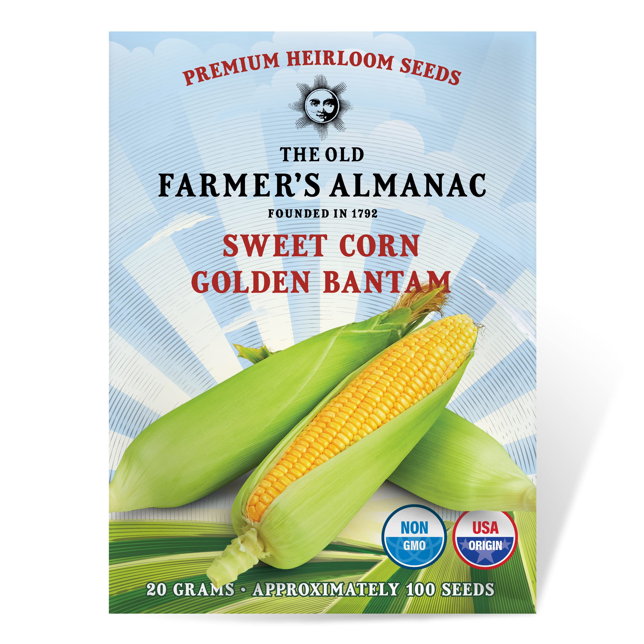 The Old Farmer's Almanac Heirloom Sweet Corn Seeds (Golden Bantam) - Approx 75 Seeds - Non-GMO, Open Pollinated, USA Origin