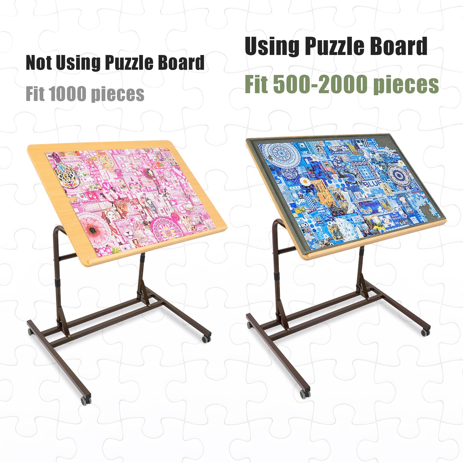 ALL4JIG Adjustable Wooden Jigsaw Puzzle Table with Wheels, Fits 500-2000 Piece Puzzles (Puzzle Board Not Included)