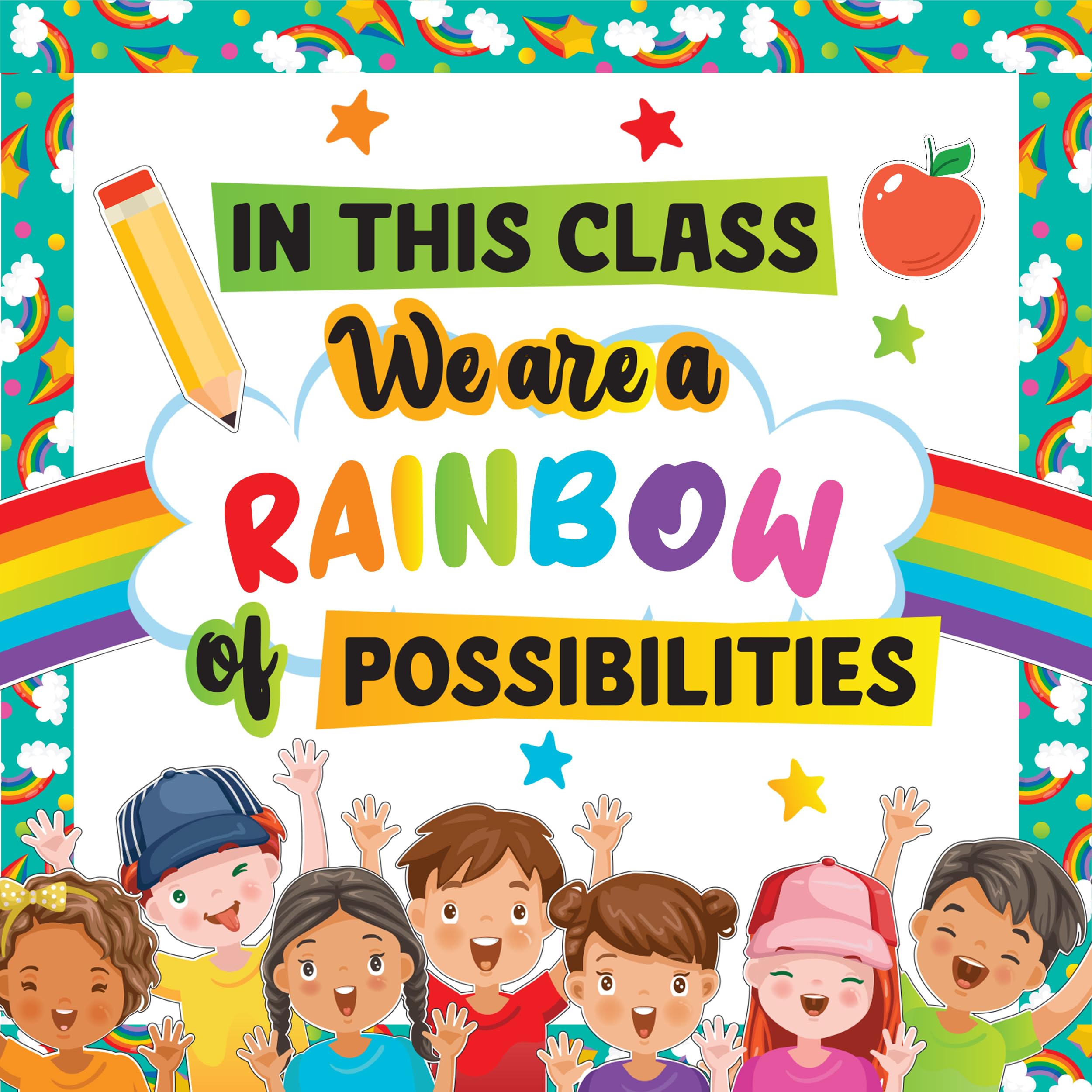 Decorably 64 Pcs Rainbow Bulletin Board Decorations Set with Borders - Rainbow for Bulletin Board Rainbow Classroom Decor, Rainbow Classroom Decorations, Rainbow Decor for Classroom