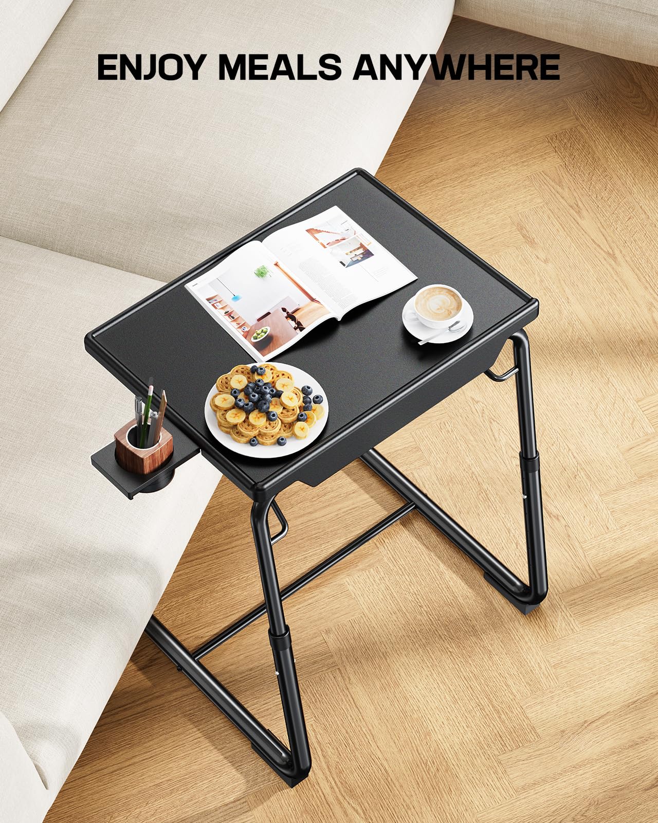 LORYERGO TV Tray - TV Table, Folding Table Trays, w/6 Height & 3 Tilt Angle, w/Cup Holder, Dinner Tray for Eating on Couch, Laptop, Bed & Couch