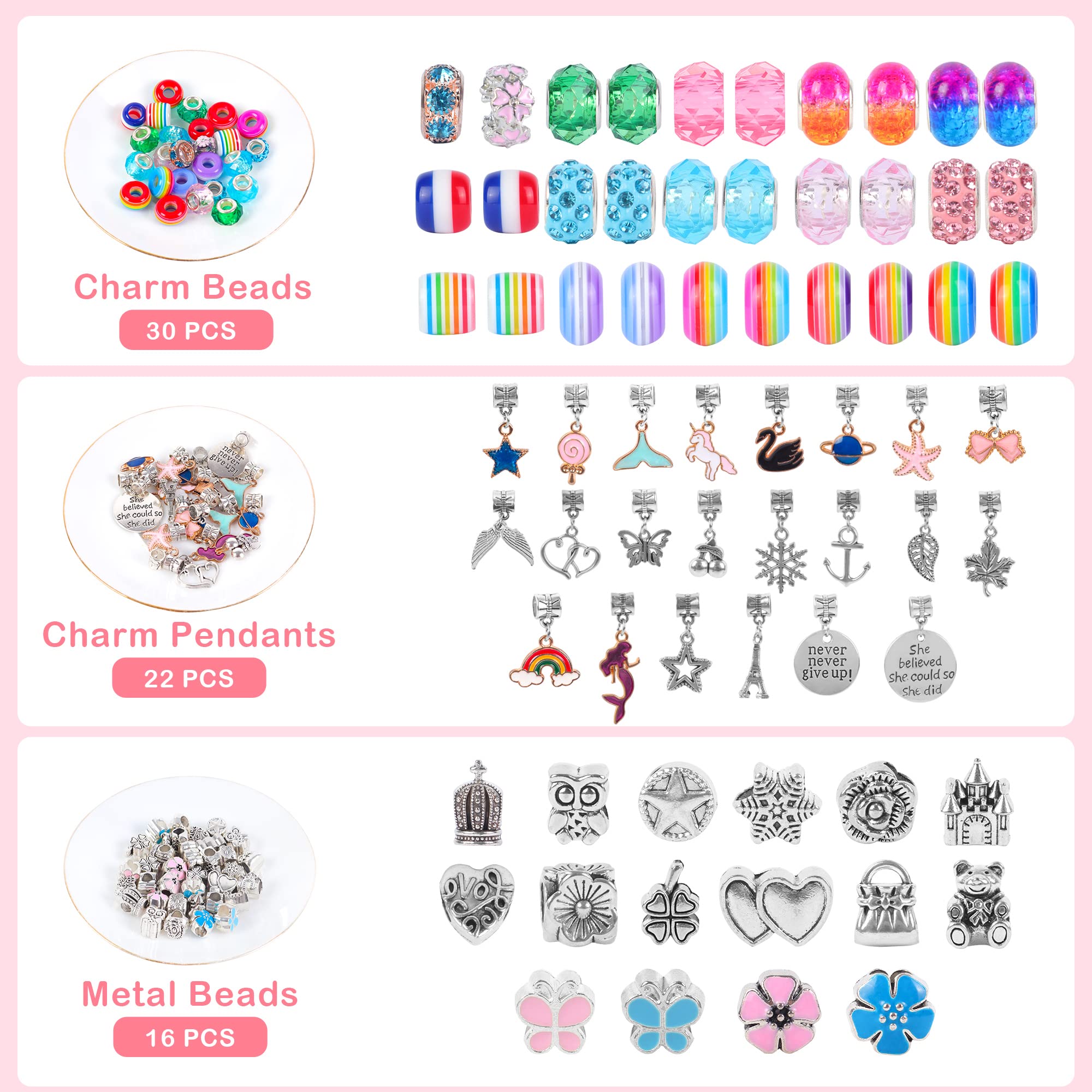 ELLENER Charm Jewelry Making Kit,Bracelet Making Kit for Girls 8-12,Ready to Gift,Fun and Easy to Make,68 Pcs Cute Sparkling That Inspires Creativity and Self-Expression