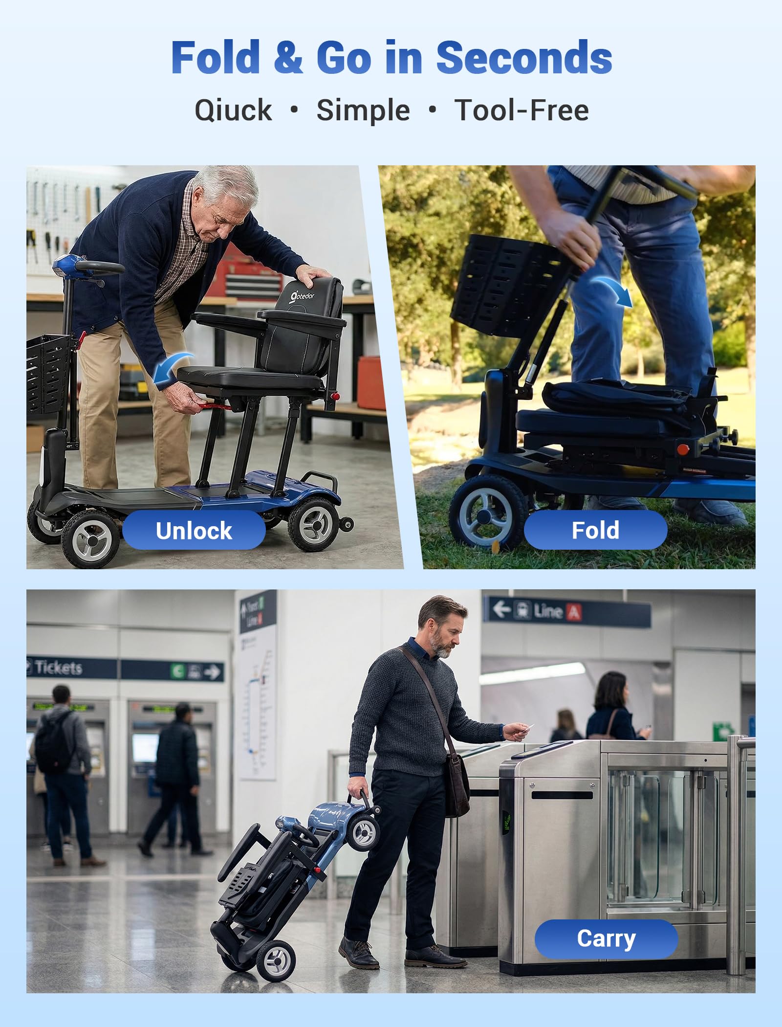 [2026 Upgrade] Aotedor Ultra Lightweight Mobility Scooters for Adults, 36Lbs Foldable Motorized Scooter for Seniors with 2 Lithium Batteries All Terrain Electric Power Scooter Airline Approved