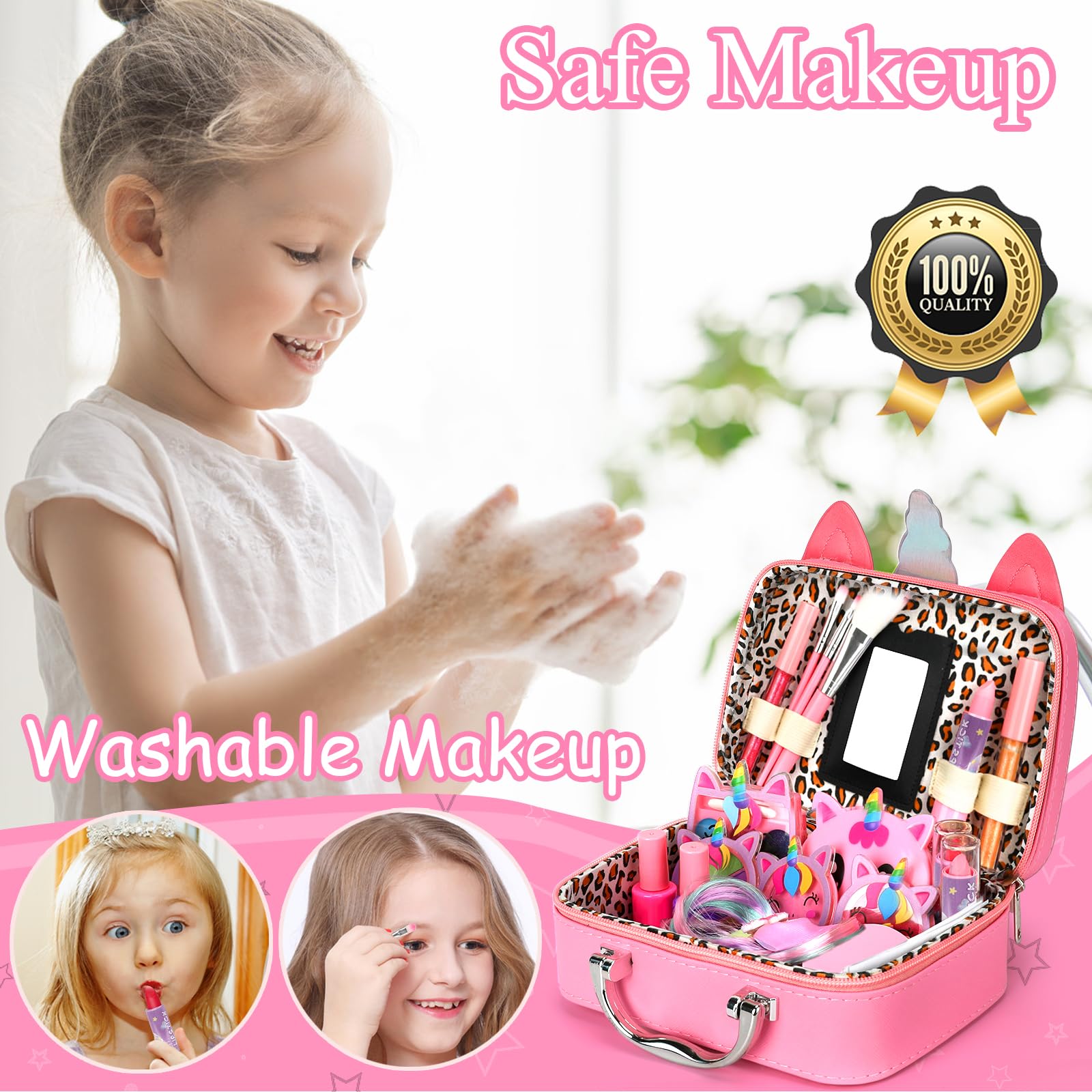 Kids Washable Makeup Girls Toys - Girls Makeup Kit for Kids Make up Set Real Makeup for Kid Little Girls Toddlers Children Princess Christmas Birthday Gifts Toys for 3 4 5 6 7 8 9 10 Year Old Girls