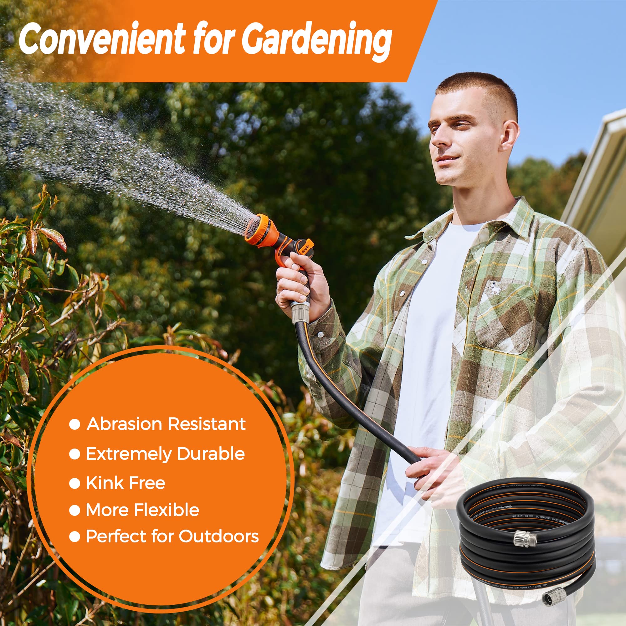 Giraffe Tools Garden Hose 100 ft, 5/8" Rubber Water Hose with Custom Length, Heavy Duty, No Kink, Flexible Gardening Hose with Male to Female Fittings for Garden & Yard