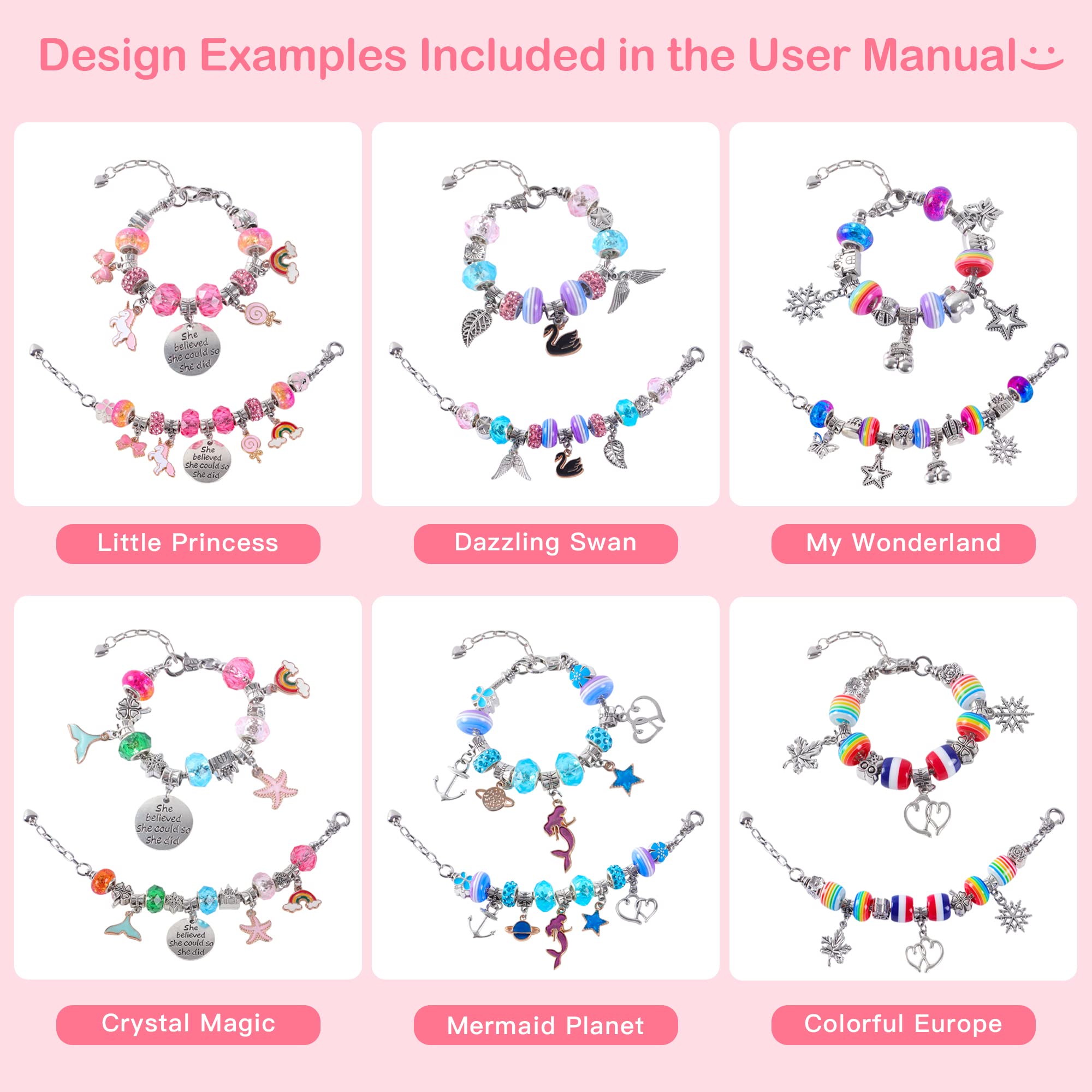 ELLENER Charm Jewelry Making Kit,Bracelet Making Kit for Girls 8-12,Ready to Gift,Fun and Easy to Make,68 Pcs Cute Sparkling That Inspires Creativity and Self-Expression