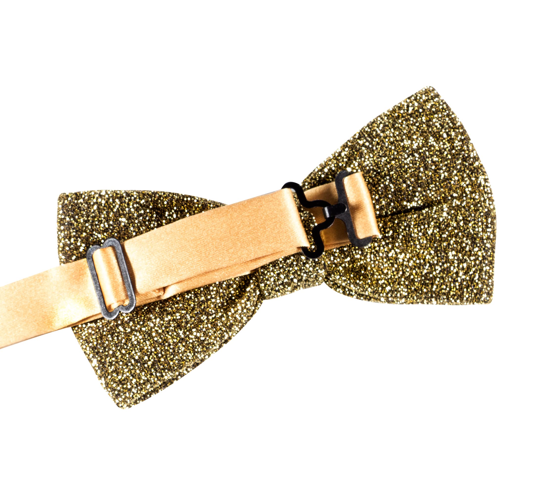 TIE G Men's Glitter Velvet Bow Tie + Pocket Square Set in Gift Box for Wedding, Party : Glittering Effects, Unisex Design (Twinkling Gold)