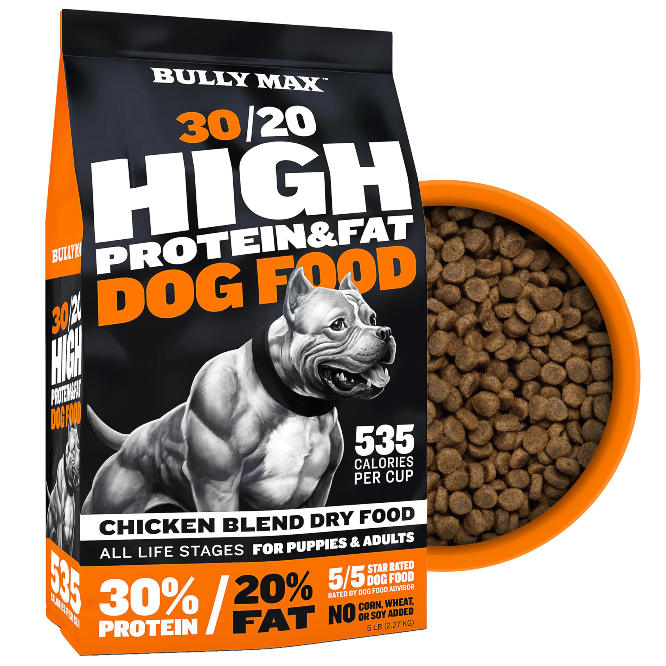 Bully Max High Performance Premium Dry Dog Food for All Ages - High Protein Natural Puppy Food for Small & Large Breed Puppies & Adult Dogs, 15 lb Bag