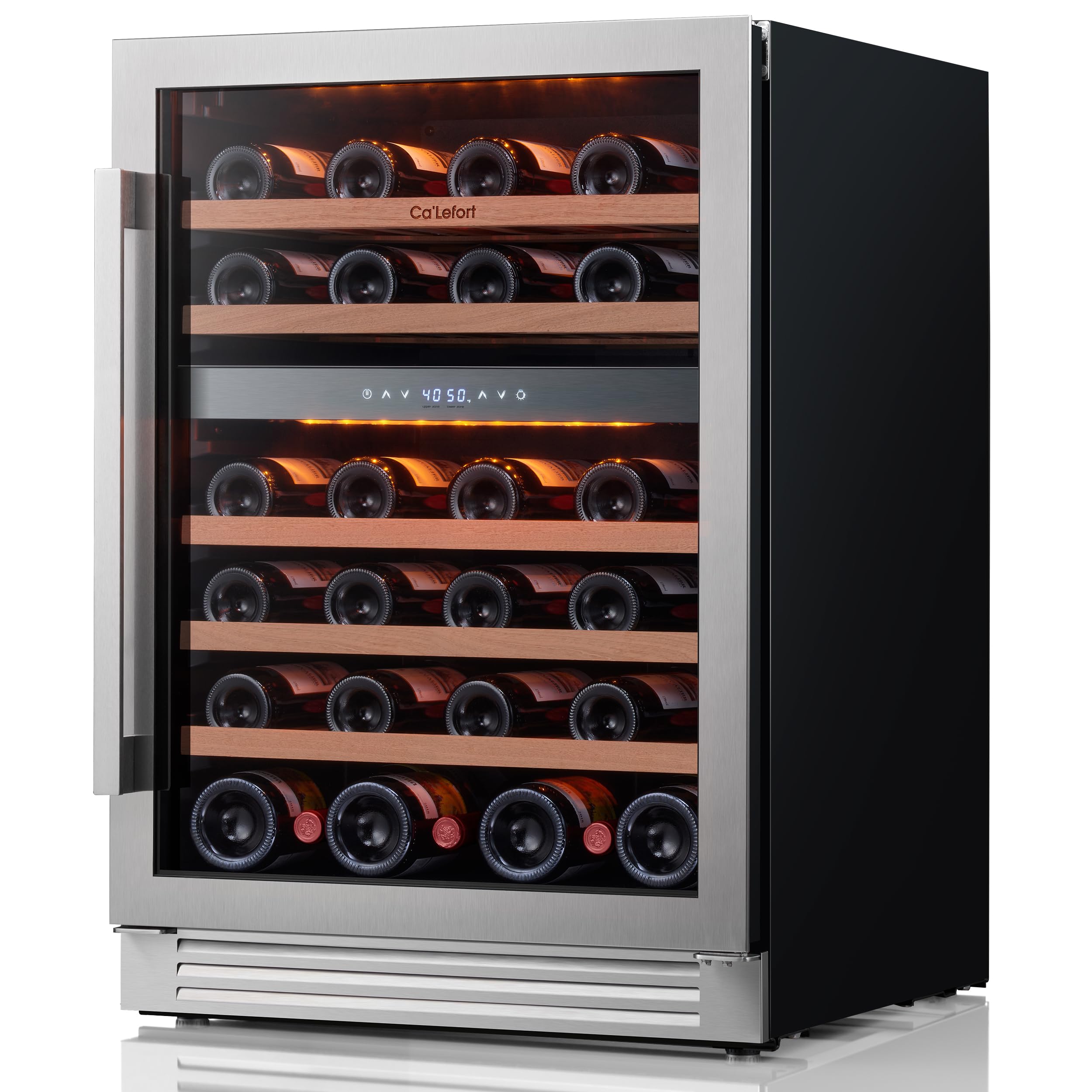 Ca'Lefort Wine Fridge & Cooler - Dual Zone 46 Bottles 24 inch Wine Cooler Refrigerator with Glass Door, Powerful Cooling Compressor Fridge with 3 LED Light for Home Office Bedroom Bar