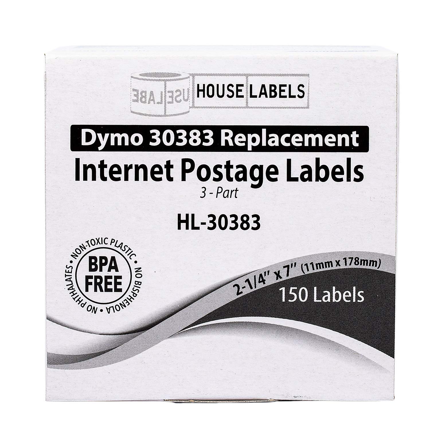 DYMO-Compatible 30383 3-Part Internet Postage Labels (2-1/4" x 7") -- BPA Free! (1 Roll; 150 Labels per Roll)