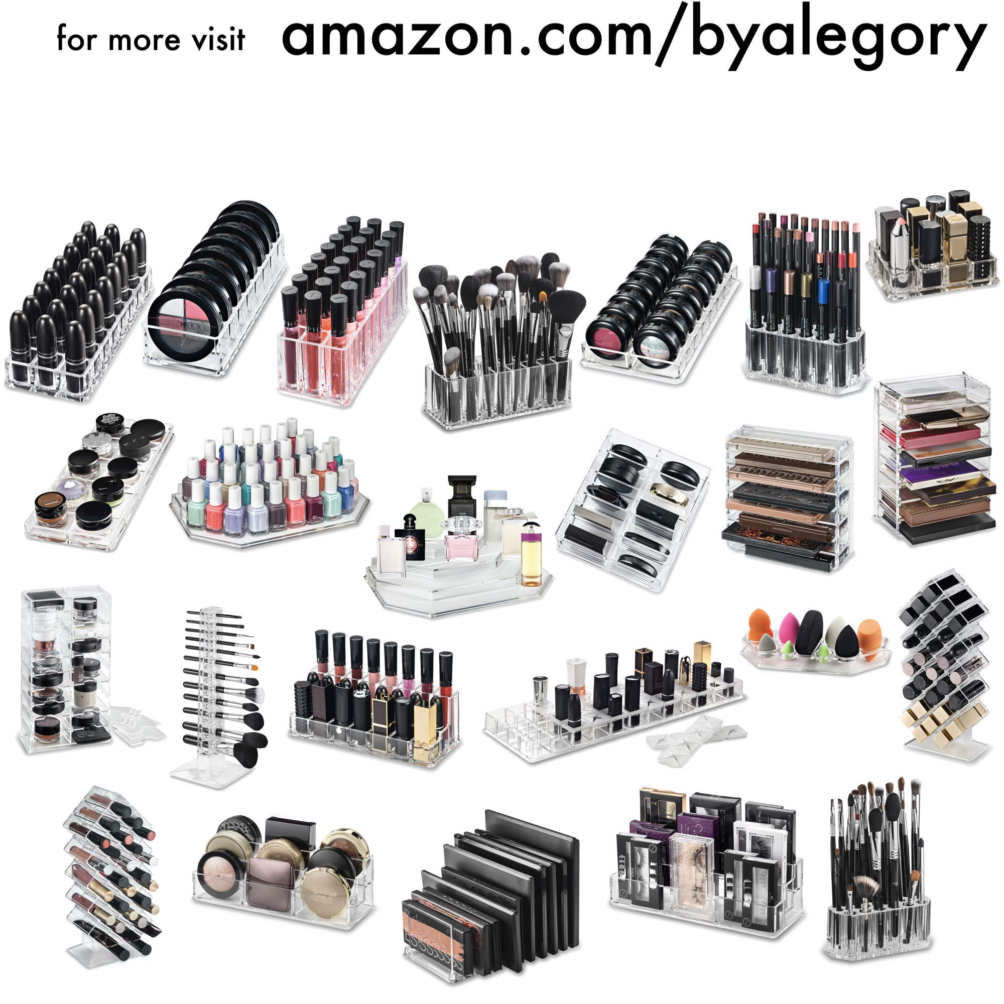 byAlegory Acrylic Lipstick & Acrylic Lip Gloss Organizer 48 Space Beauty Cosmetic Storage - Clear
