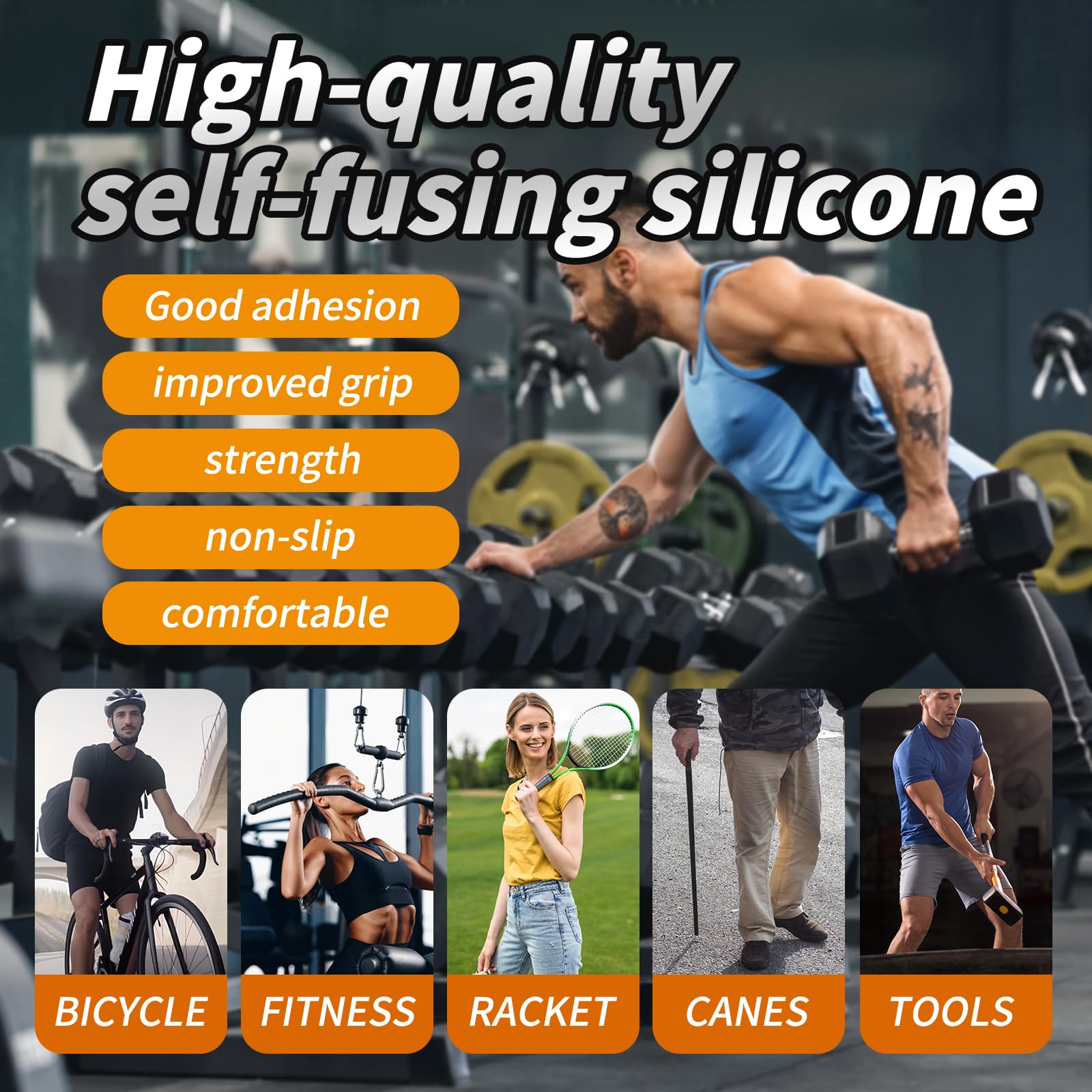 PHIXBEAR 2 Rolls Bike Handlebar Tape, Baseball Bat Grip Tape, Self Fusing Silicone Tape, 1in X 3.3FT