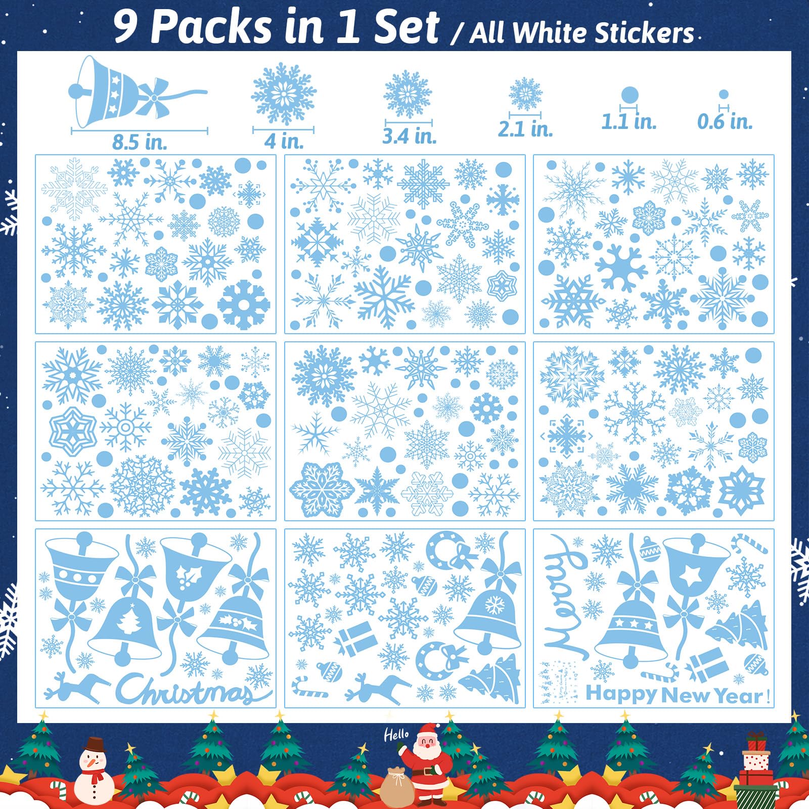 284 Pcs Christmas Window Clings Christmas Window Stickers Snowflake Window Clings Decals for Christmas Decorations Holiday Decorations Ornaments Party Supplies 9 Sheets