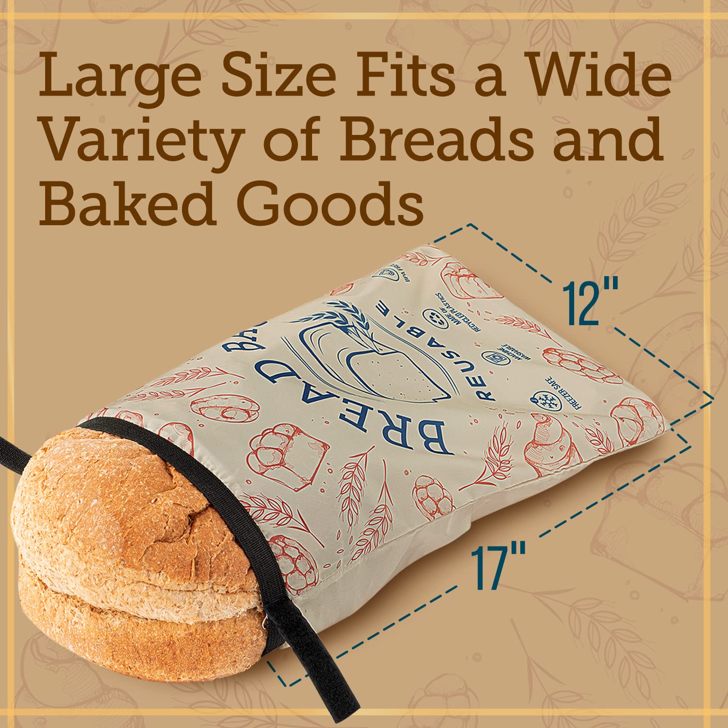 IMPRESA [3 Pack] Reusable Bread Bags - Double Seal Bread Freezer Bags to Lock in Freshness - Dishwasher & Washing Machine Safe - Homesteading Essentials