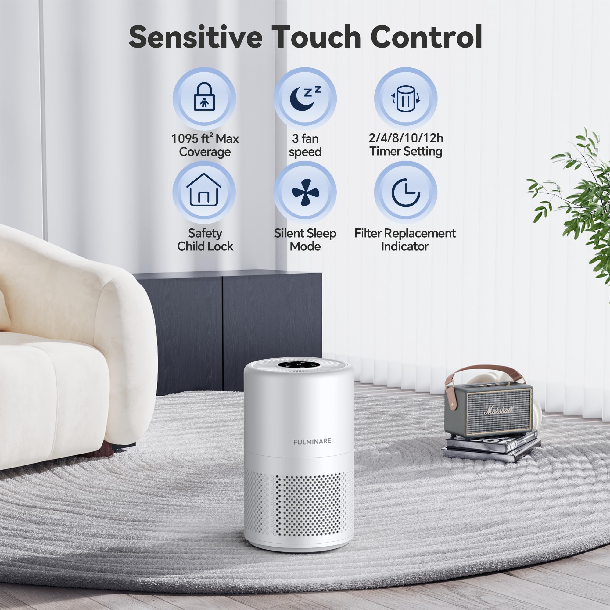 FULMINARE Air Purifiers for Home Large Room, 1095 Ft² Coverage, H14 True HEPA Air Purifier for Bedroom, Pets, Smokers, PM2.5, VOCs... 14 Air Cleaner with Auto Variable Frequency, Sleep Mode, Timer