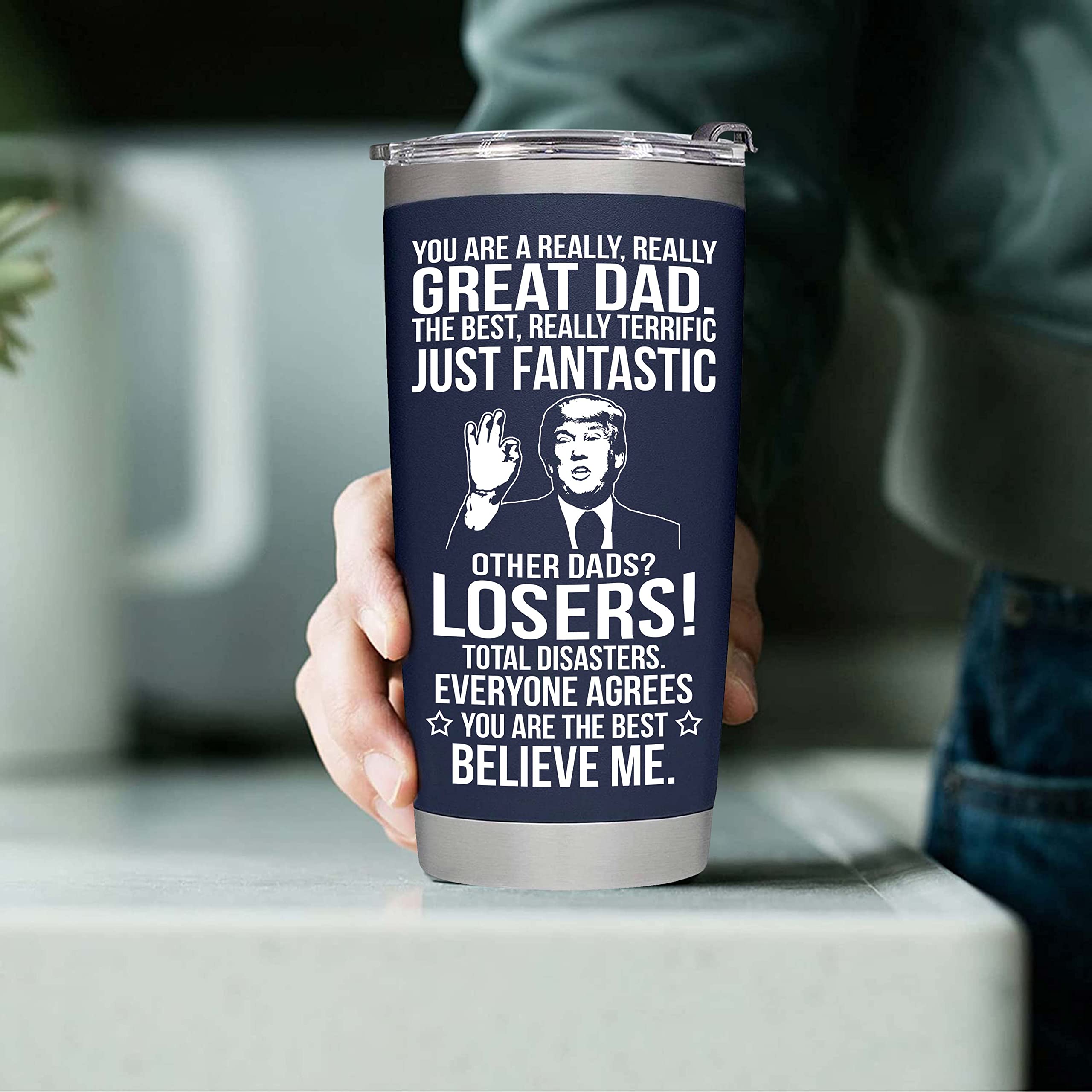 BETHEGIFT Father's Day Gifts for Dad from Daughter, Son, Kids - Dad Gifts for Fathers Day - Present for Dad - Birthday Gifts for Dad - Dad Tumbler 20oz, Navy