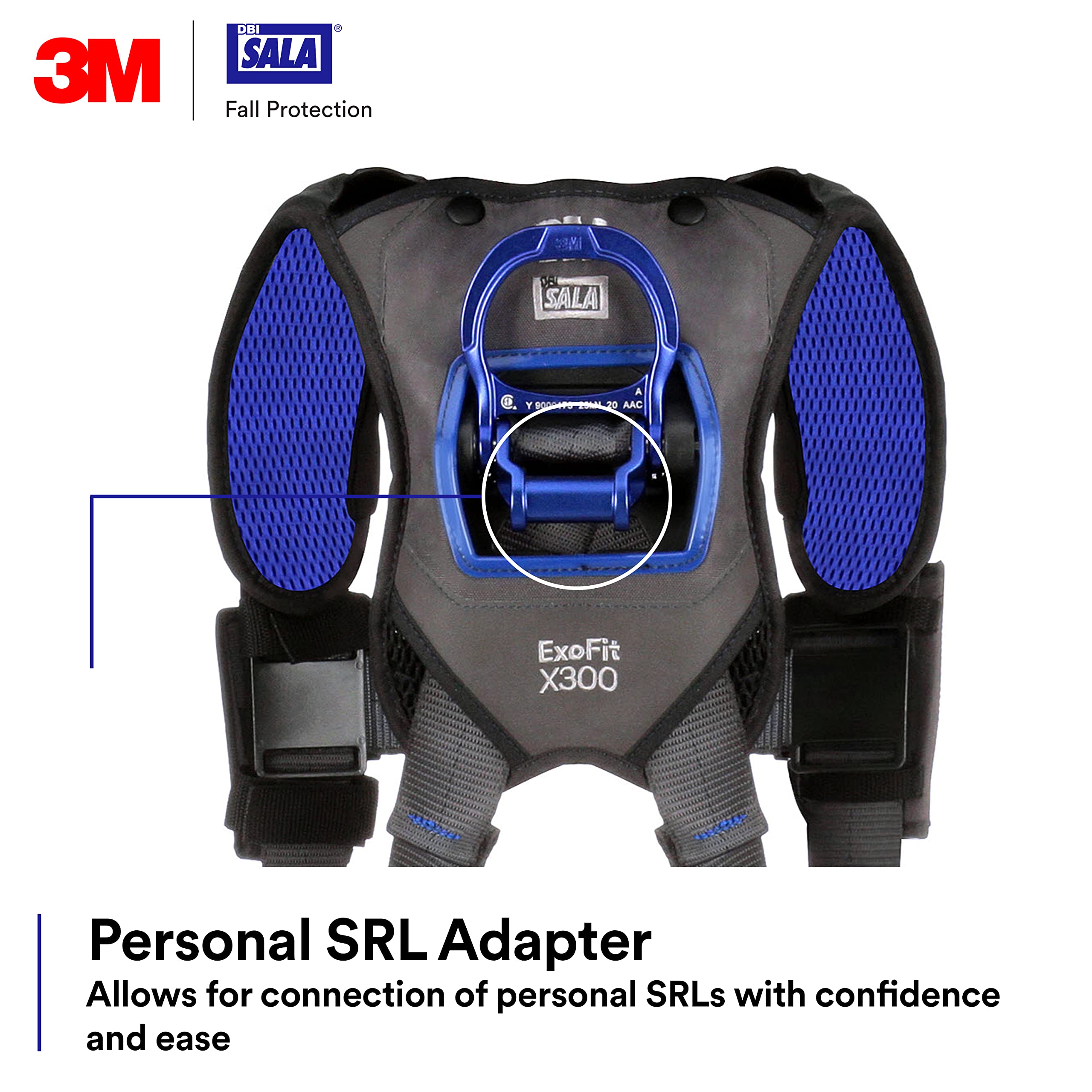 3M DBI-SALA ExoFit X300 Comfort Vest Safety Harness Fall Protection, General Industry, OSHA, ANSI, Tongue Buckle Leg Strap, Back D-Ring, Auto-Locking Quick-Connect Chest Buckle, 1140128, Medium