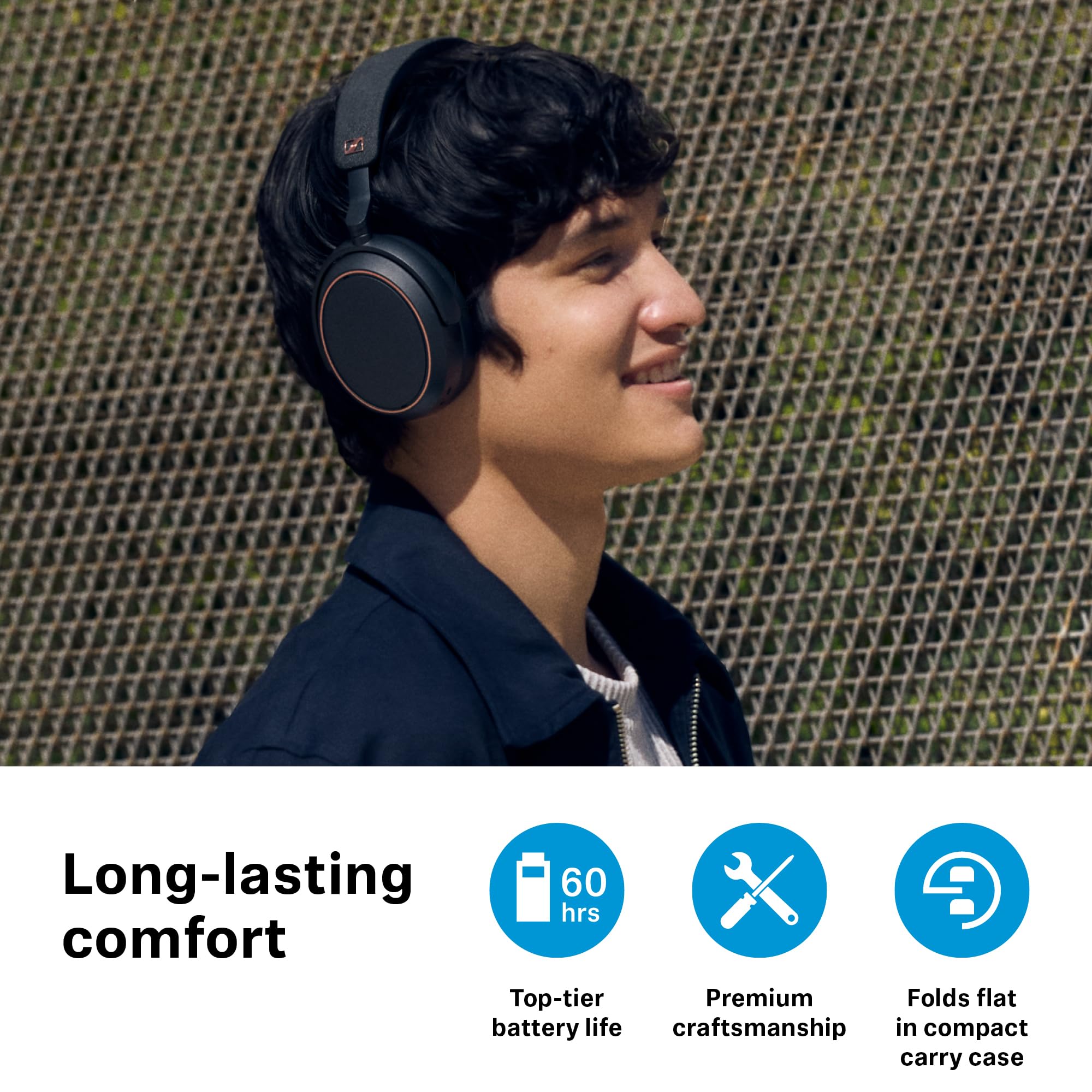 Sennheiser Consumer Audio Momentum 4 Wireless Headphones - Bluetooth Headset for Crystal-Clear Calls with Adaptive Noise Cancellation, 60h Battery Life, Lightweight Folding Design (Black/Copper)