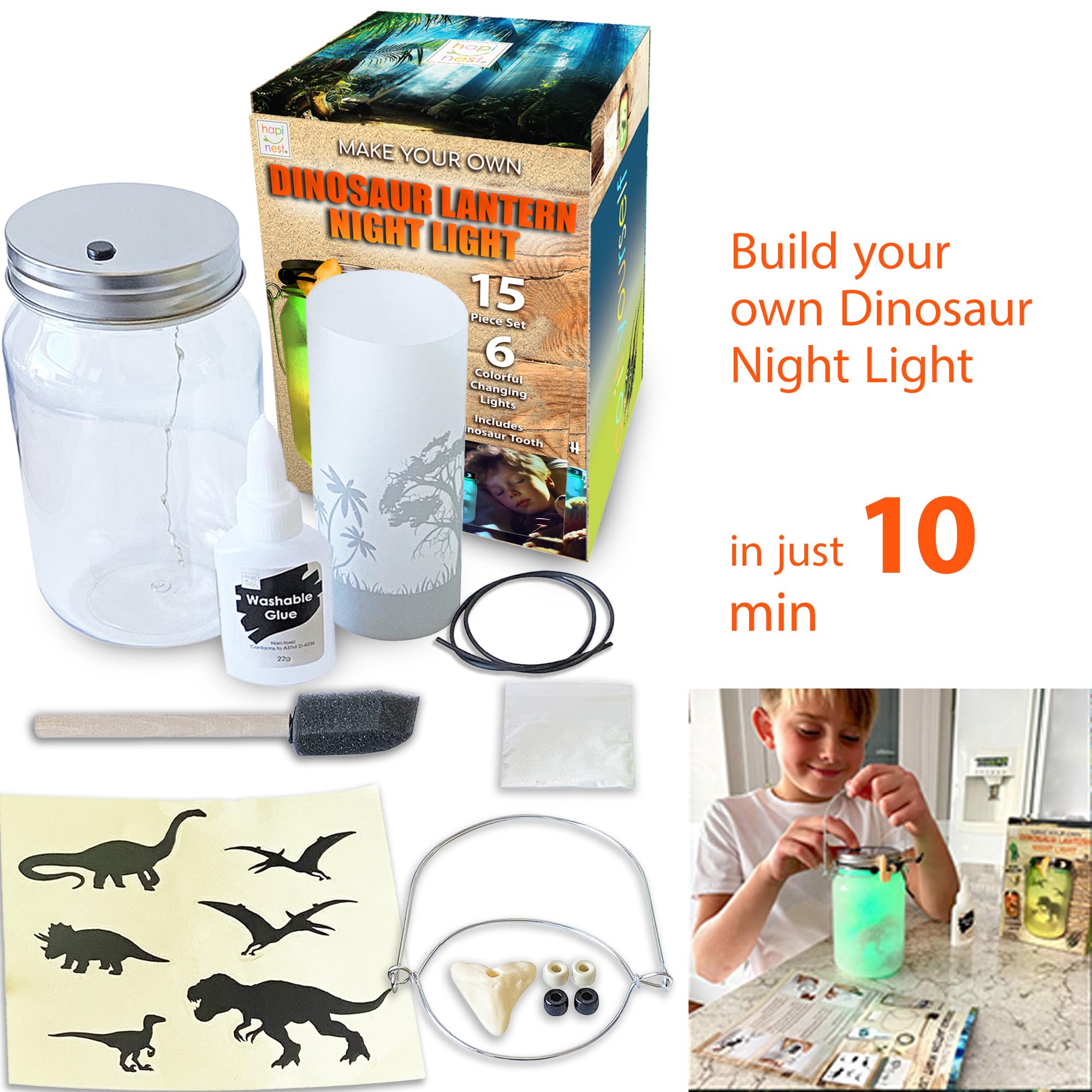 Hapinest DIY Dinosaur Toy Lantern Make Your Own Night Light Kit, Dino Toy Lanterns for Kids, Dinosaur Arts and Crafts Birthday Gift Ideas for Kids Boys Girls Ages 6 7 8 9 10 Years Old & Up