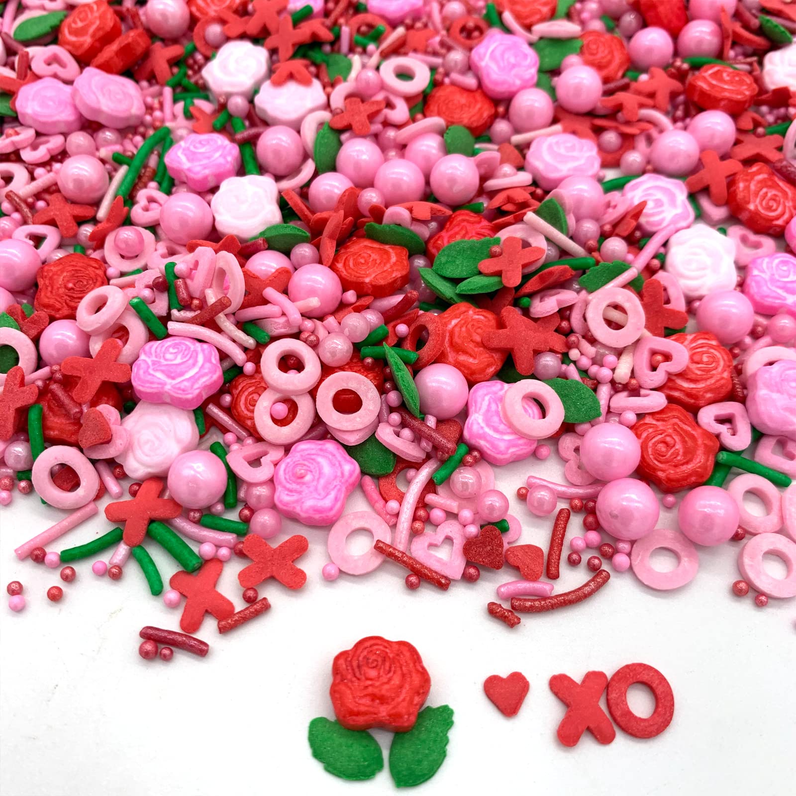 Valentine's Day Rose Hearts Sprinkles Pink and Red Mixed Cupcake Cake Decoration Cake Cookie IceCream Donut 3.4oz