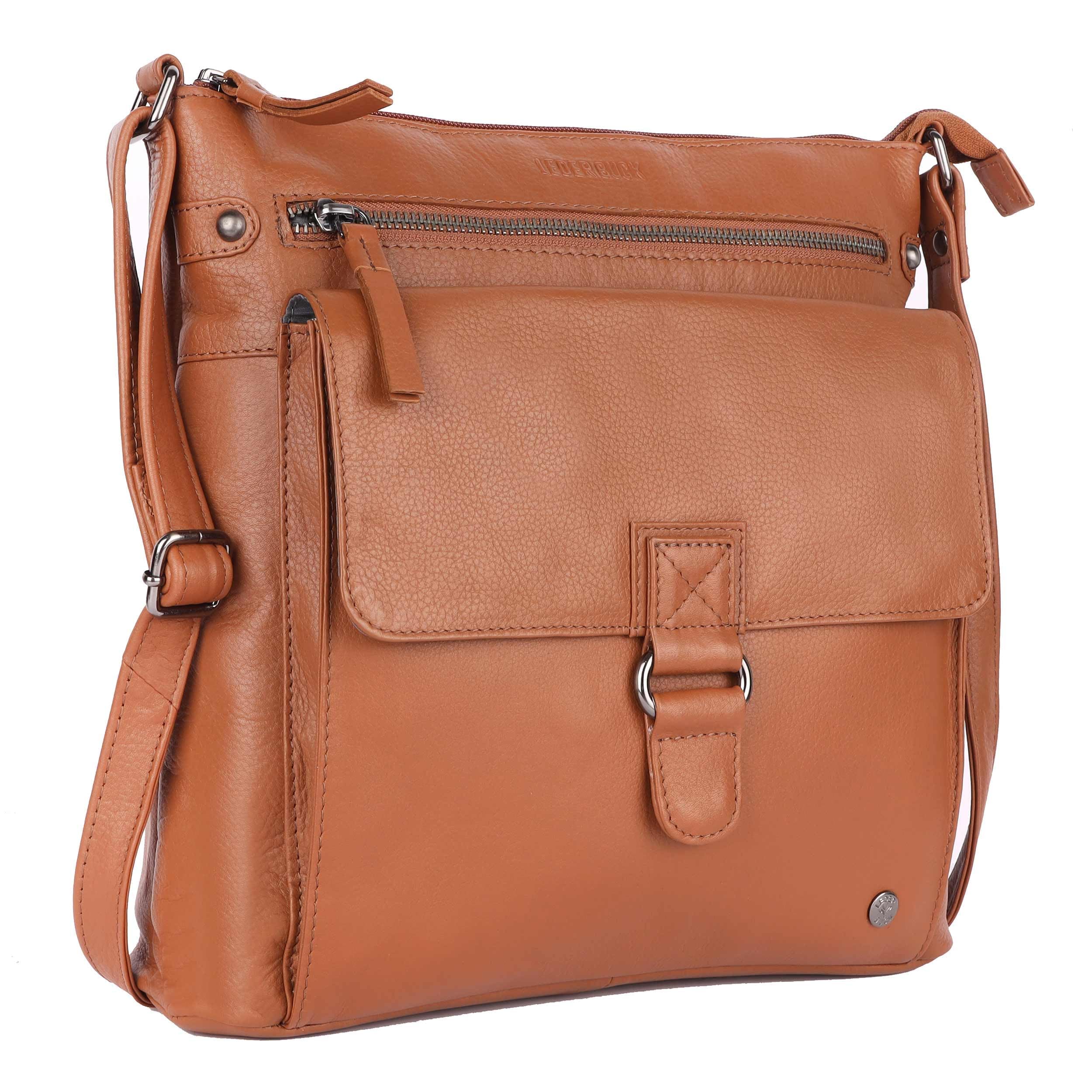 LEDERBUCK Shirley Large Soft Real Leather Crossbody handbag-Triple Zip Premium Sling Crossover Shoulder Bag for Women (Cognac)