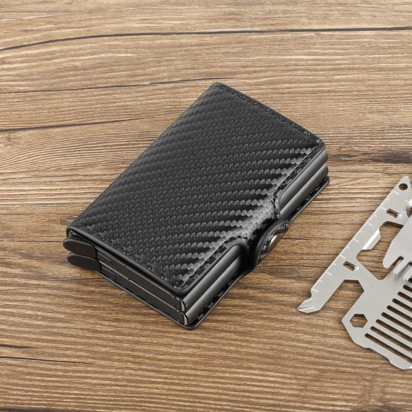 MicroTrouble Wallet for Men, RFID Wallet for Men, Aluminum Wallet for Cards, Cash and Coins, Expand Capacity to Store 12 Cards (Carbon Fiber)