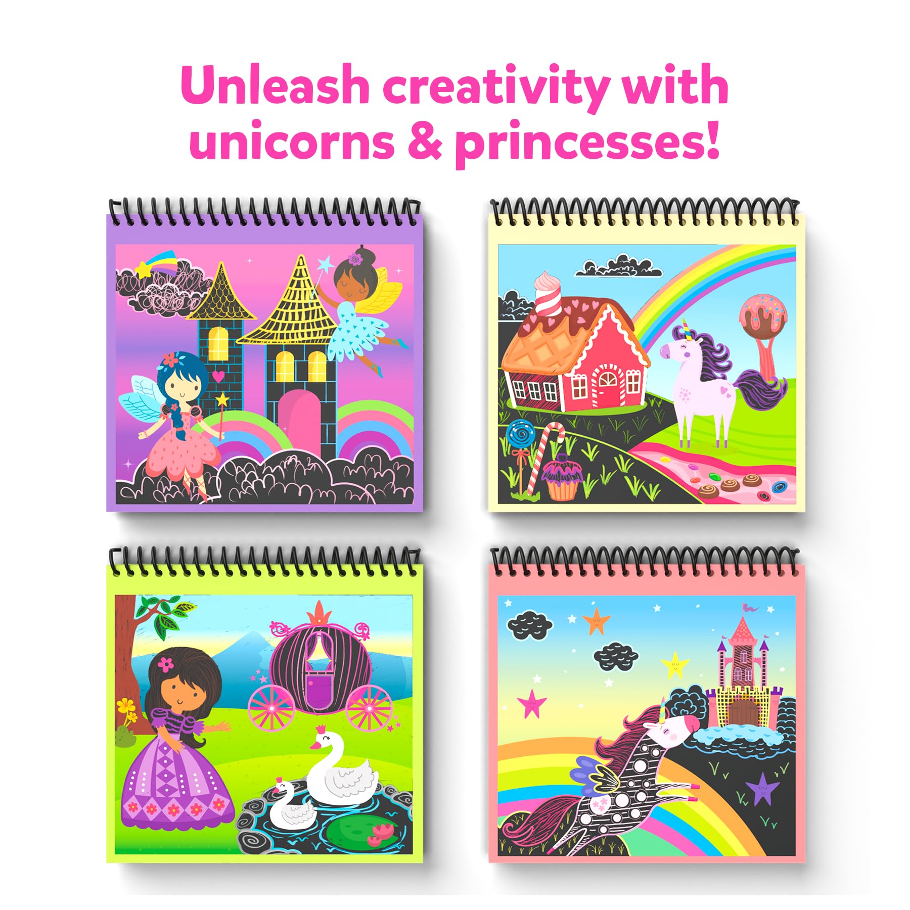 Skillmatics Magical Scratch Art Book for Kids - Unicorns & Princesses, Craft Kits & Supplies, DIY Activity & Stickers, Gifts for Toddlers, Girls & Boys Ages 3, 4, 5, 6, 7, 8, Travel Toys