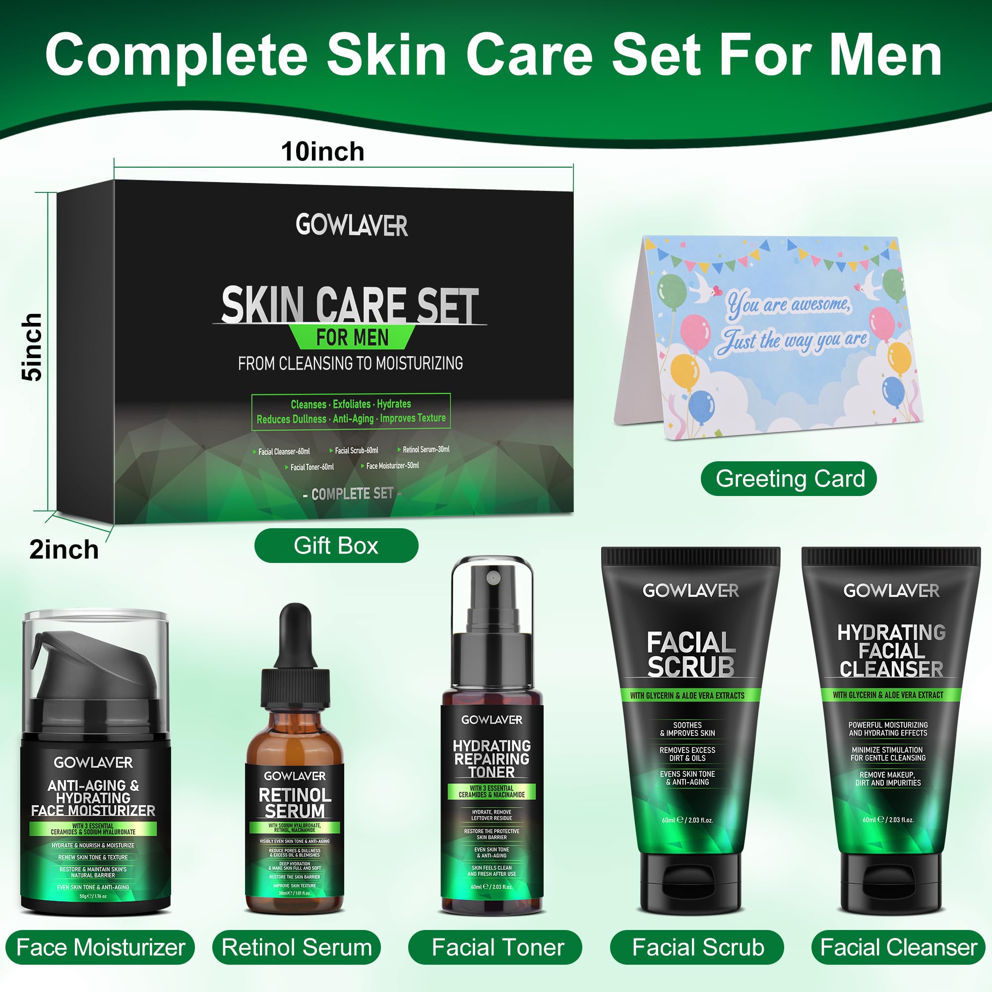 Mens Christmas Gifts,Skin Care for Men,Deeply Hydrates Reduces Dullness Anti-Aging Mens Skin Care,Stocking Stuffers for Men Him Dad Boyfriend Husband Fathers Day Birthday Valentines Day Gifts for Him